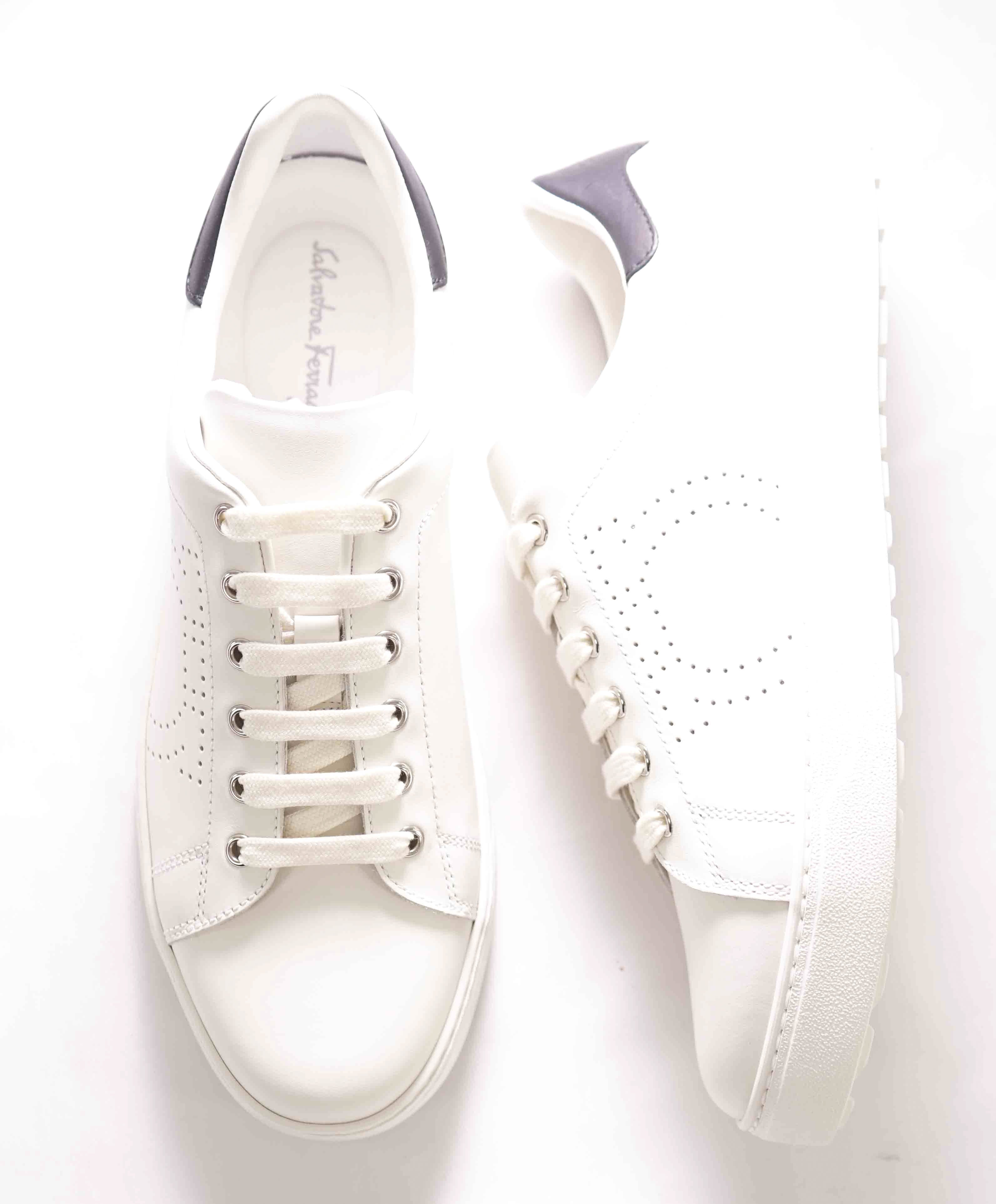 $695 SALVATORE FERRAGAMO - *PIERRE* White/Black Gancini Sneaker - 9.5 US