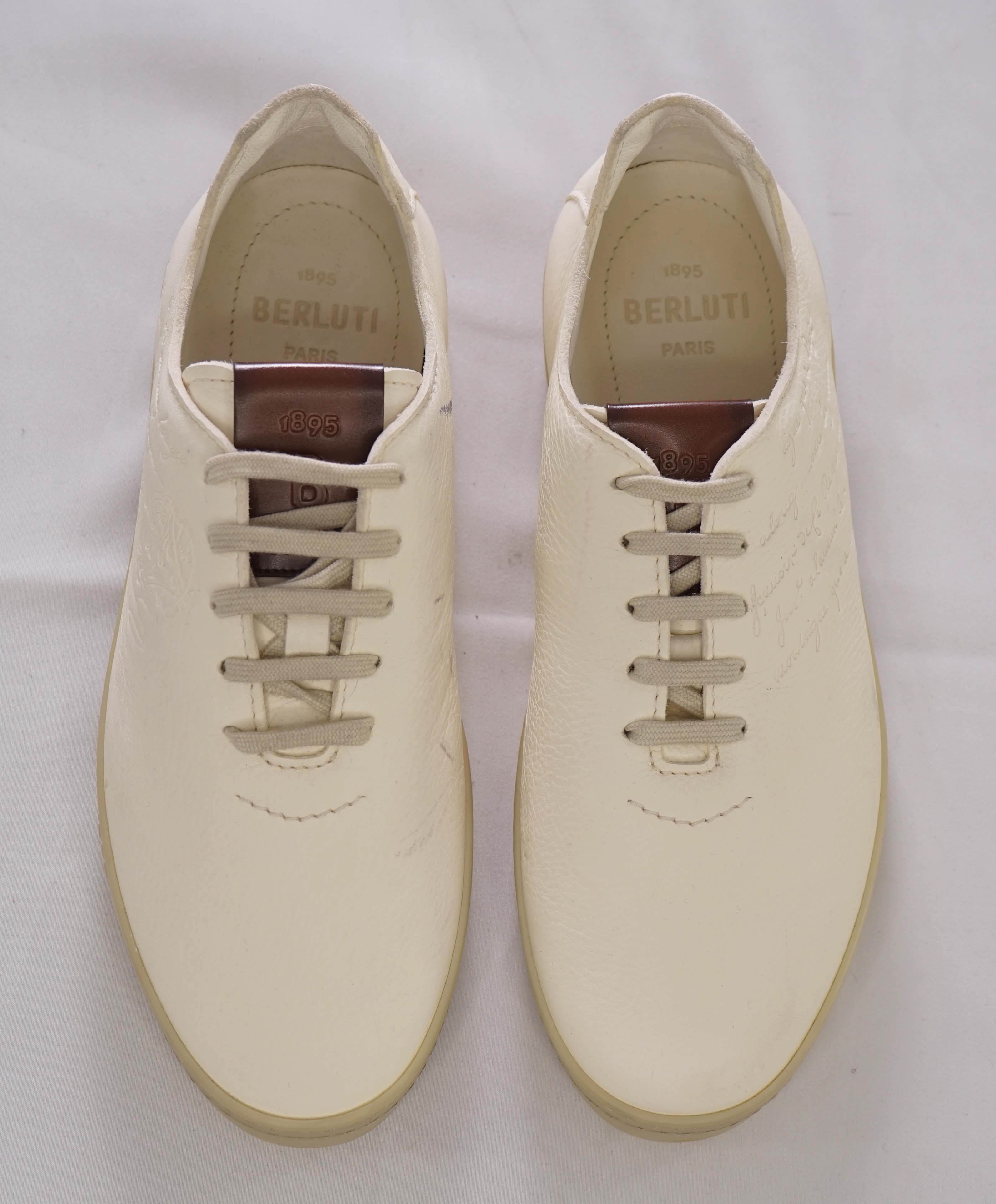 $1,720 BERLUTI PARIS- "SCRITTO" Leather Lace-Up Sneakers Ivory - 9.5 US (8.5 Stamped)