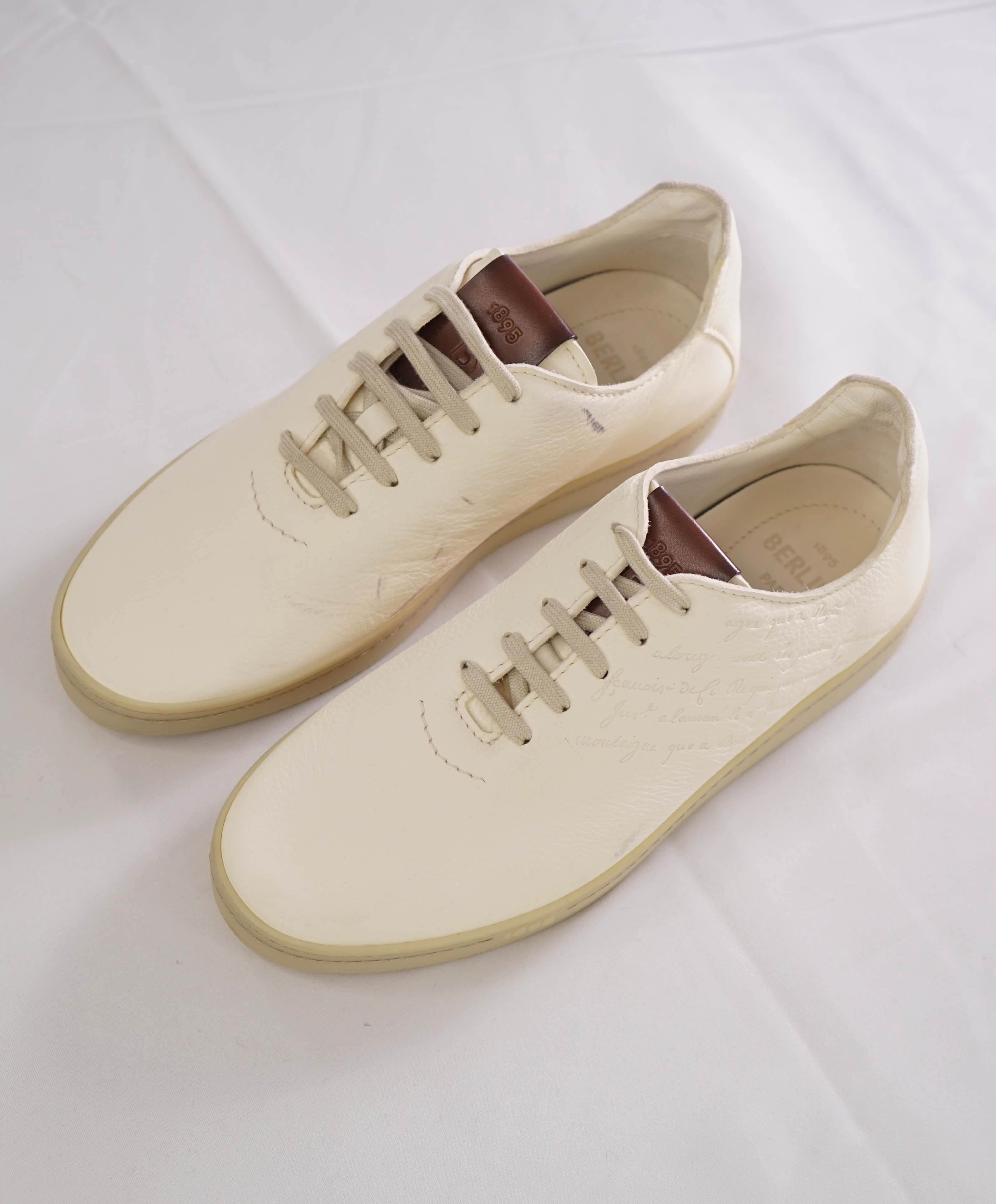 $1,720 BERLUTI PARIS- "SCRITTO" Leather Lace-Up Sneakers Ivory - 9.5 US (8.5 Stamped)