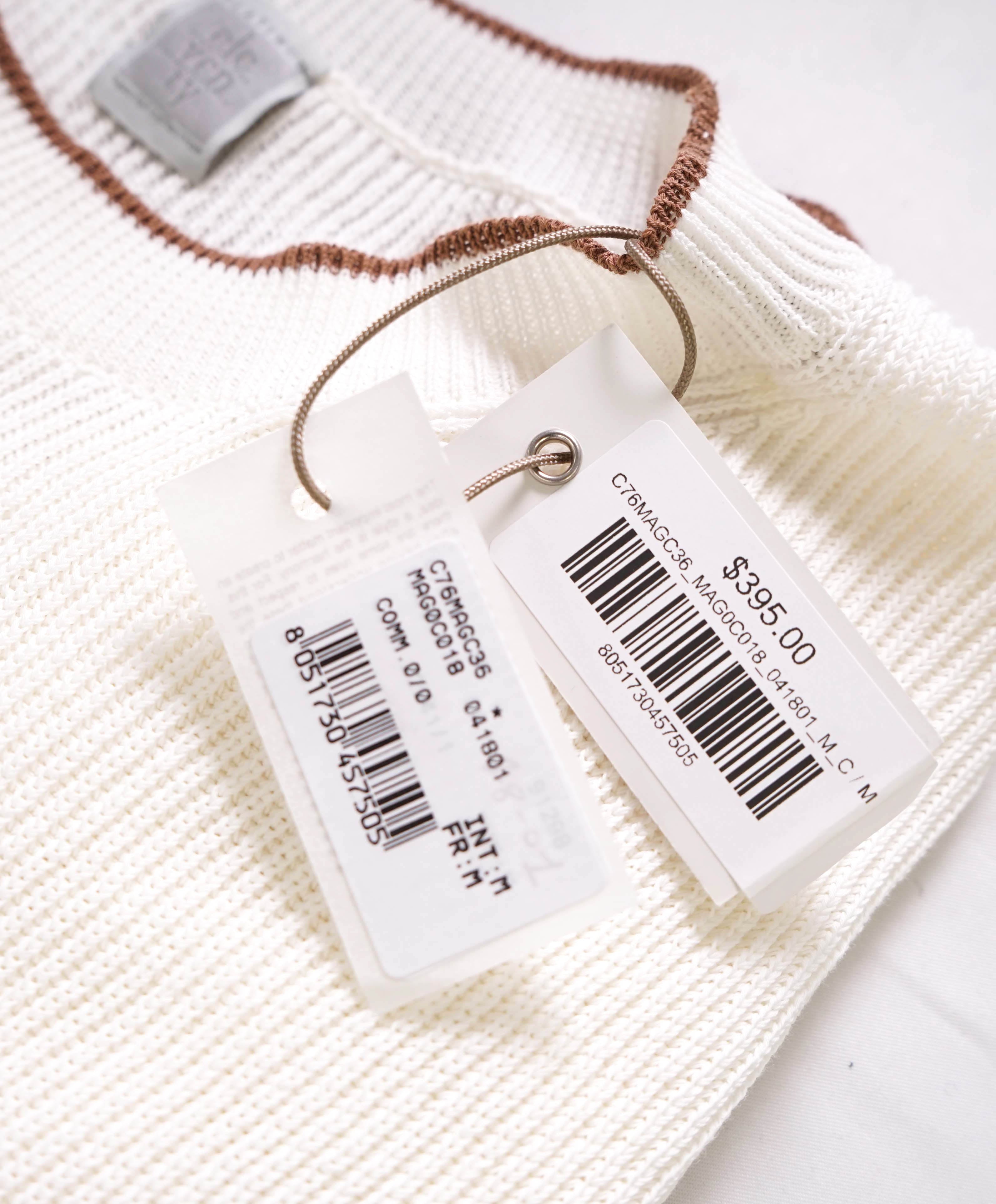 $395 ELEVENTY - Ivory Color block Crewneck Premium Short Sleeve Sweater - M