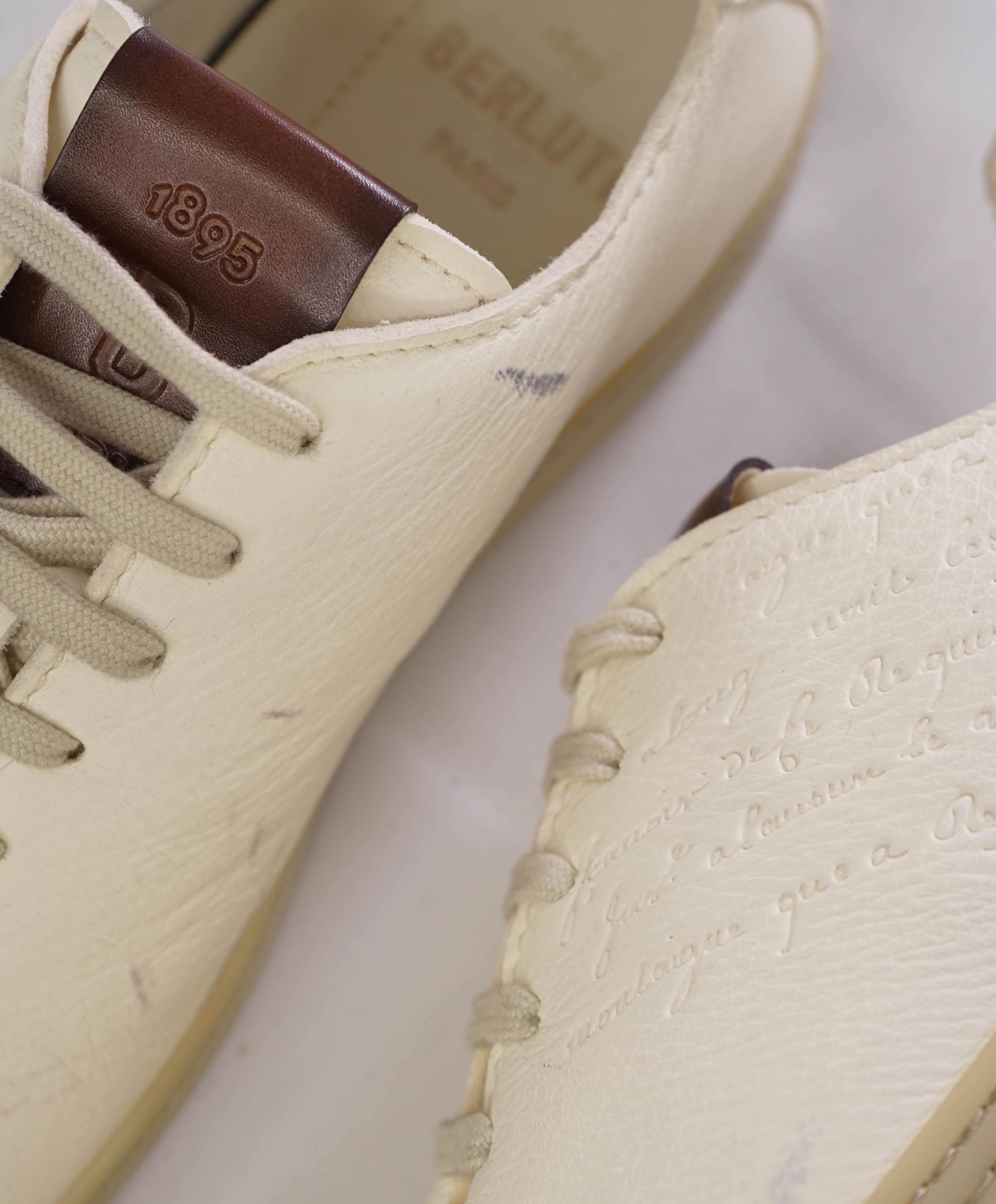 $1,720 BERLUTI PARIS- "SCRITTO" Leather Lace-Up Sneakers Ivory - 9.5 US (8.5 Stamped)
