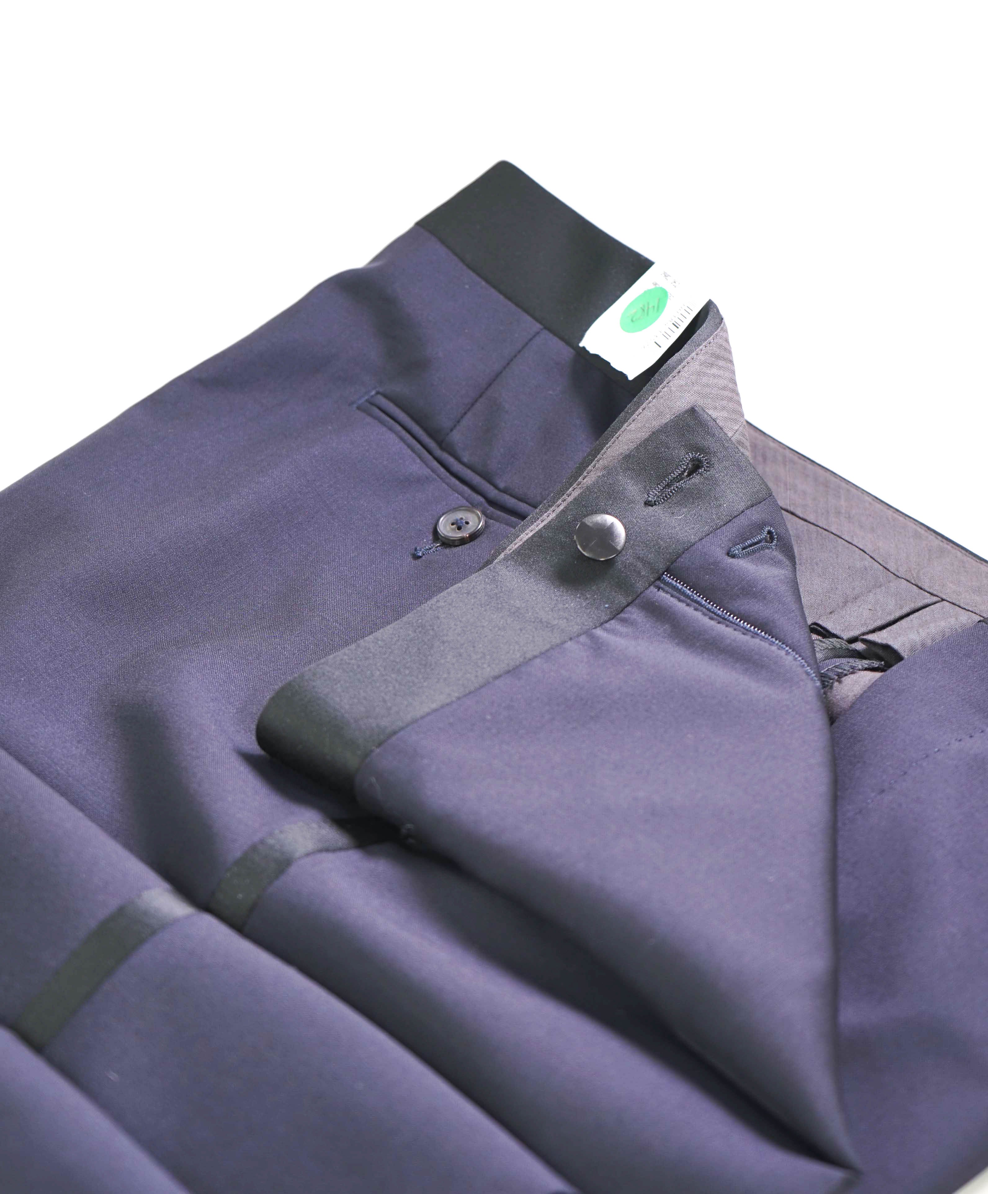 CANALI - *CLOSET STAPLE* MOHAIR Navy Tux Flat Front Dinner Pants - 40W