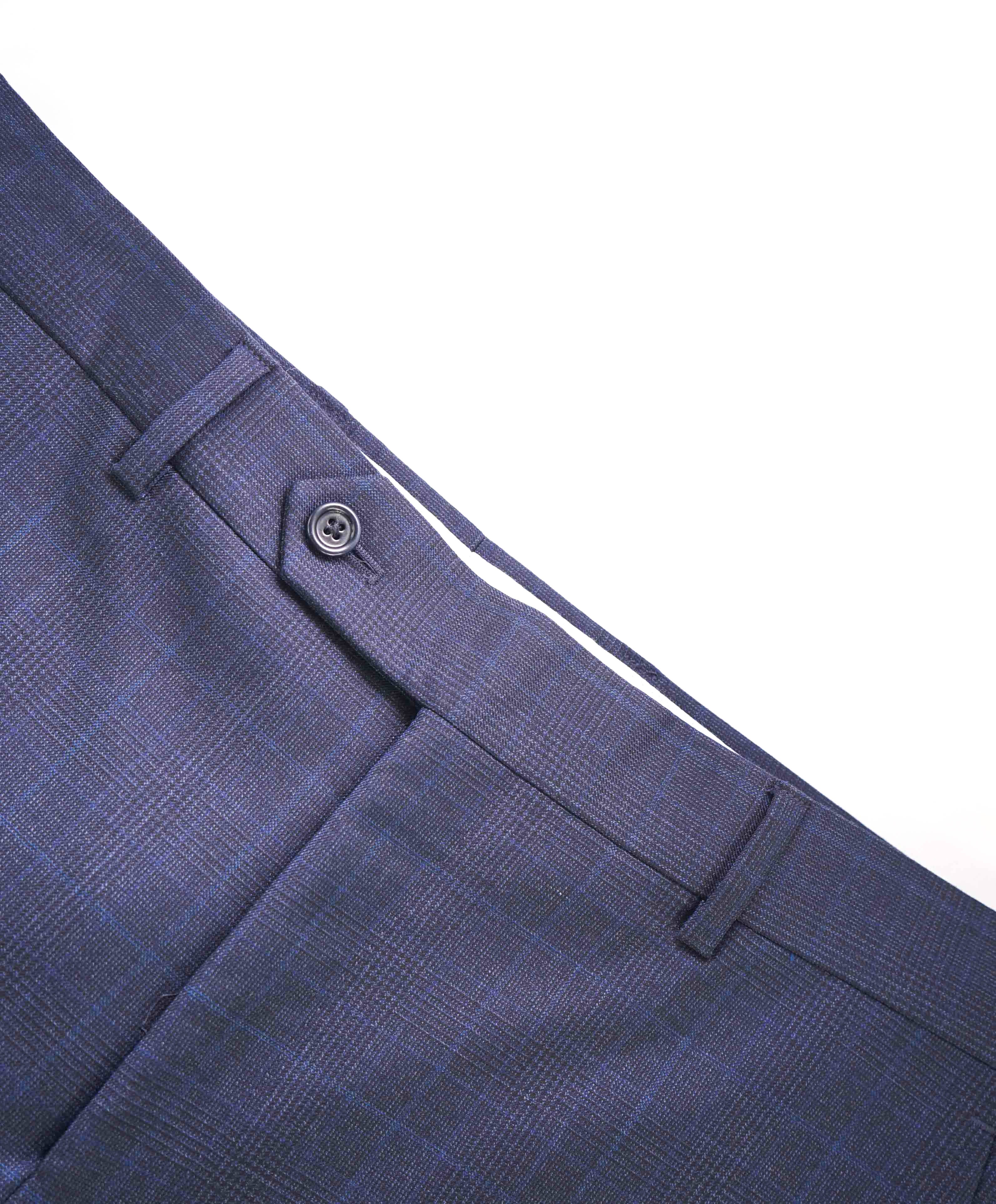 $398 SAKS FIFTH AVE - Blue Check Wool MADE IN ITALY Flat Front Dress Pants- 32W