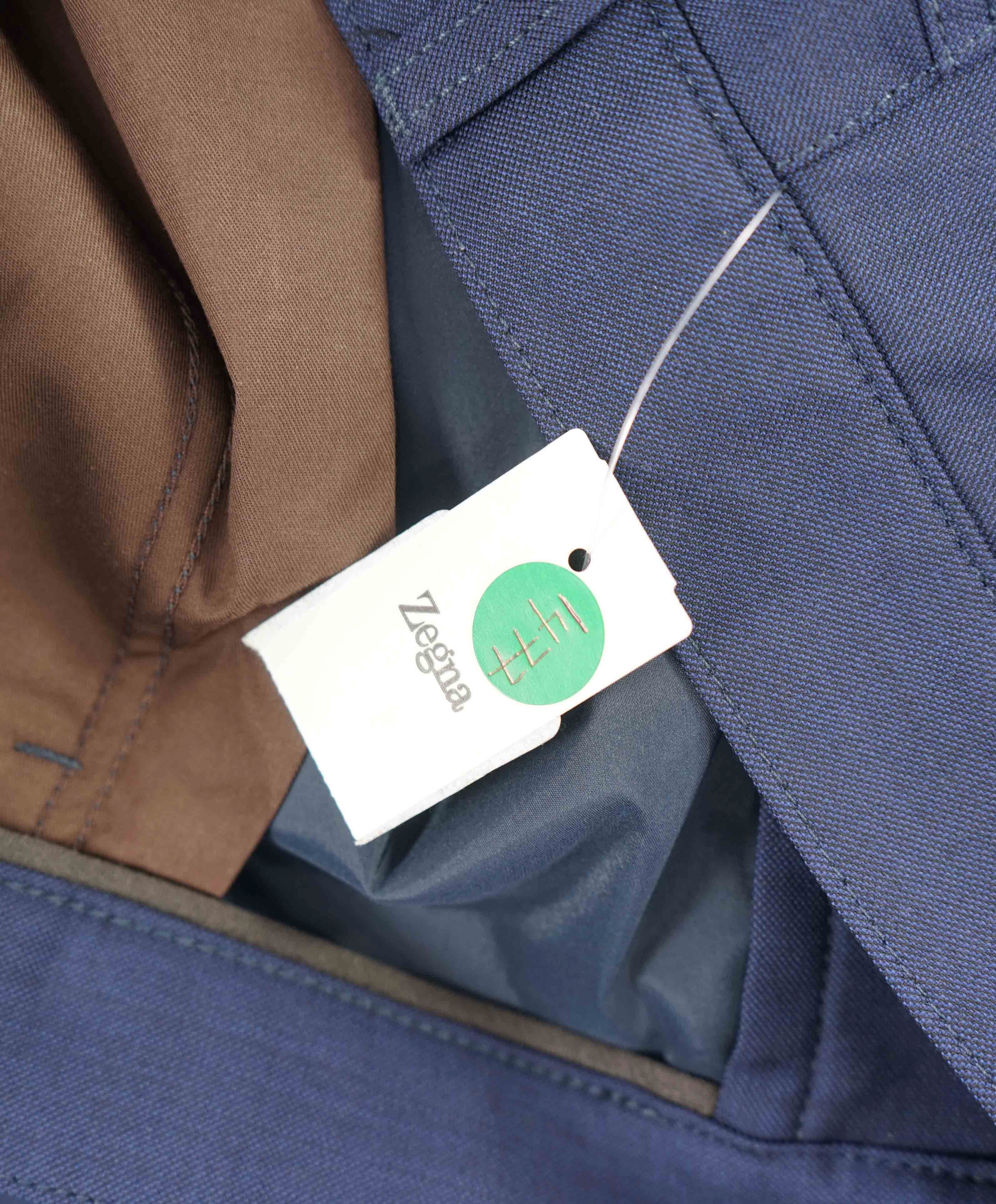 ERMENEGILDO ZEGNA - Blue WOOL Suede Logo Tag 5-Pocket Pants- 40W