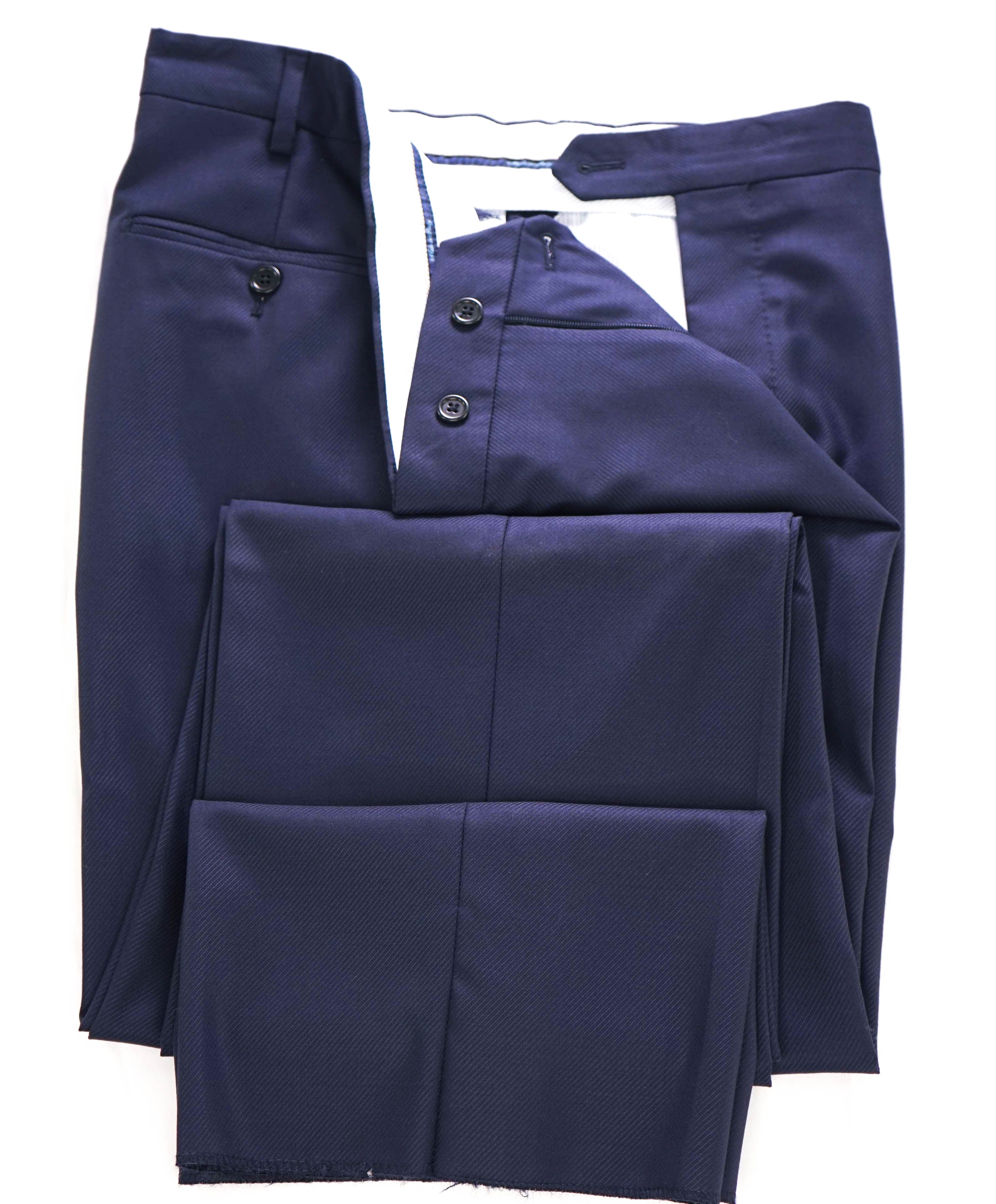 SAKS FIFTH AVE - Navy Blue "Classic" Wool MADE IN ITALY Flat Front Dress Pants - 40W