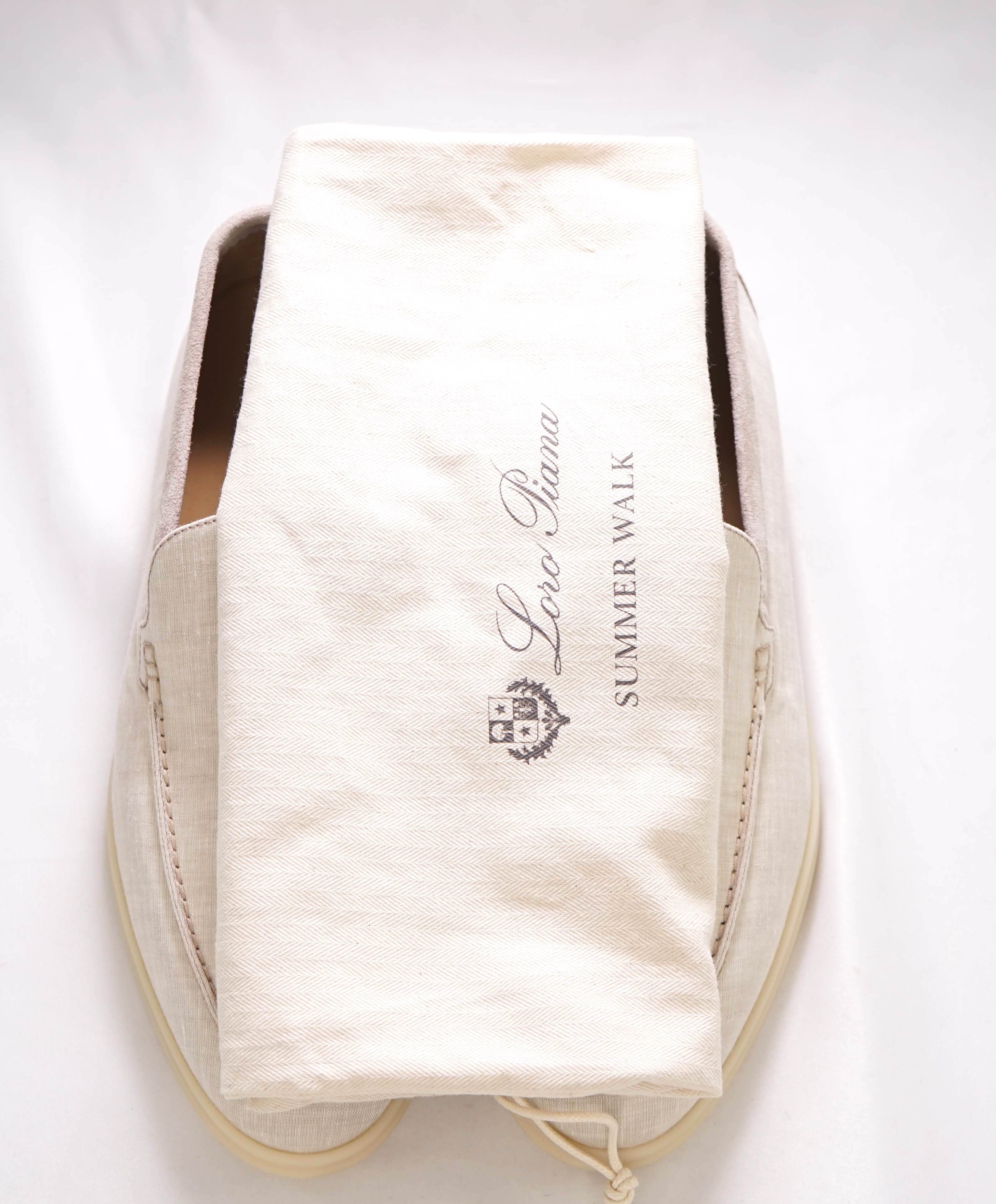 $960 LORO PIANA - "SUMMER WALK" Suede/Linen Neutral Loafer - 12 US (45EU)