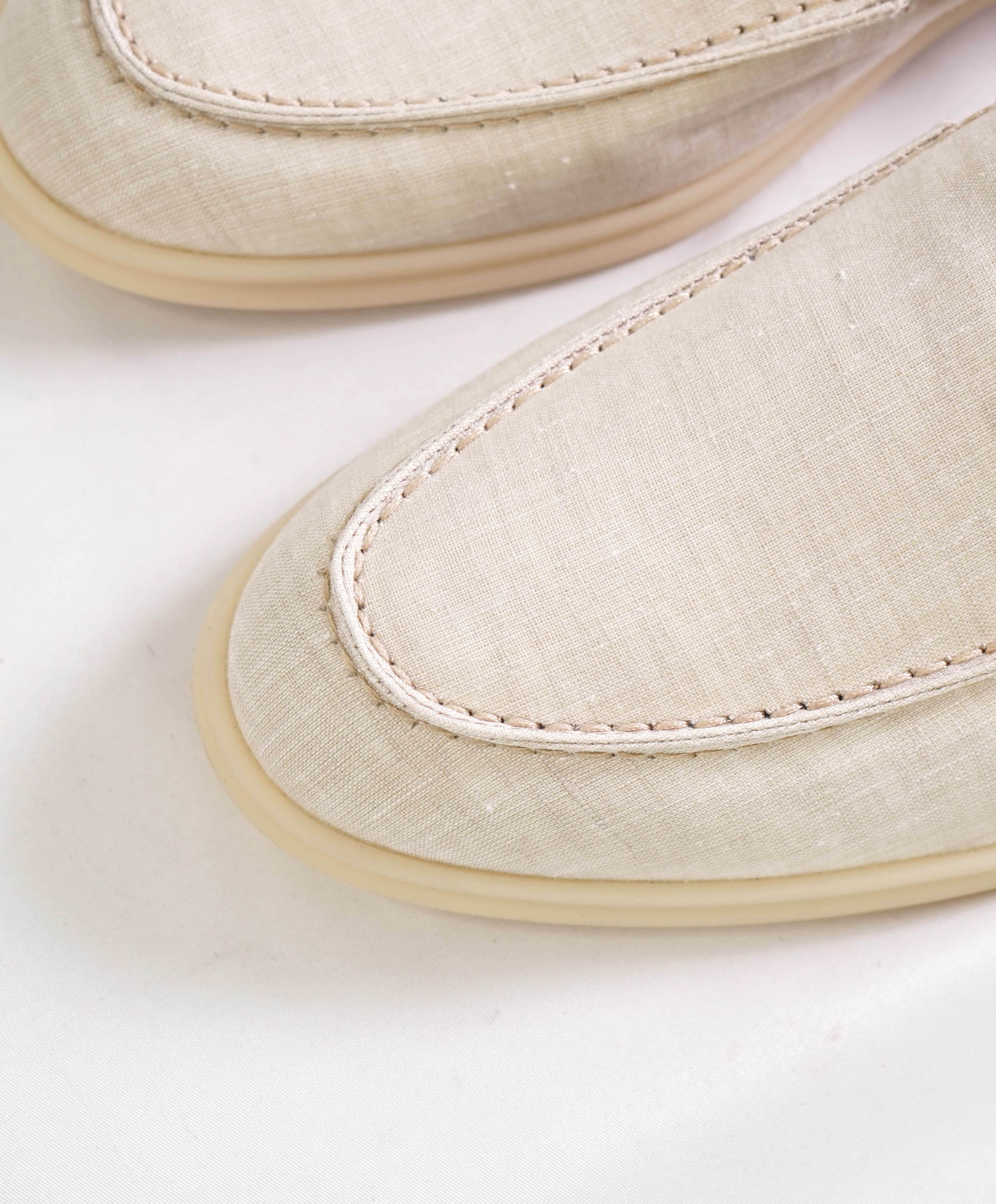 $960 LORO PIANA - "SUMMER WALK" Suede/Linen Neutral Loafer - 12 US (45EU)