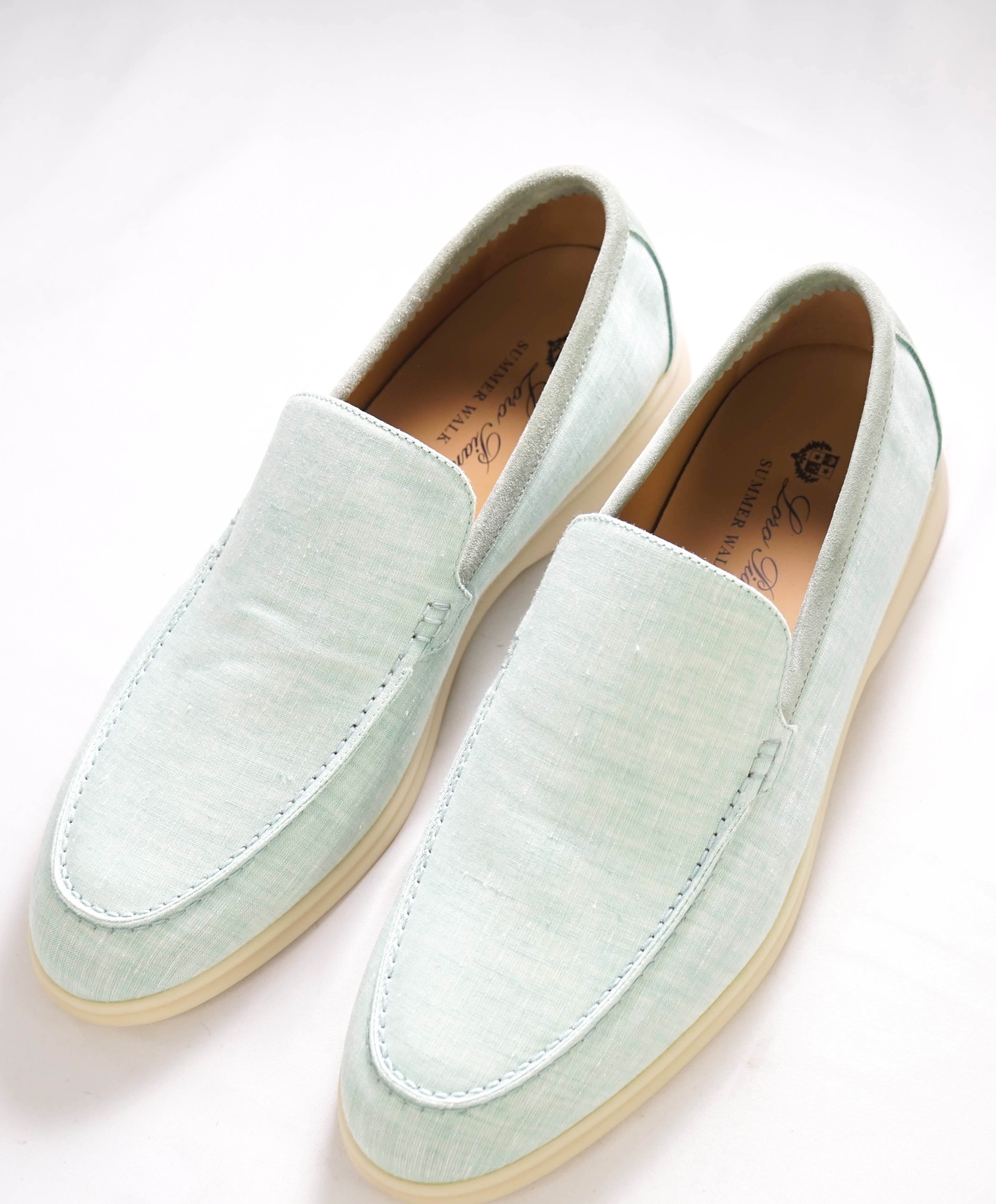 $960 LORO PIANA - "SUMMER WALK" Suede/Linen Mint Loafer - 11.5 US (44.5EU)