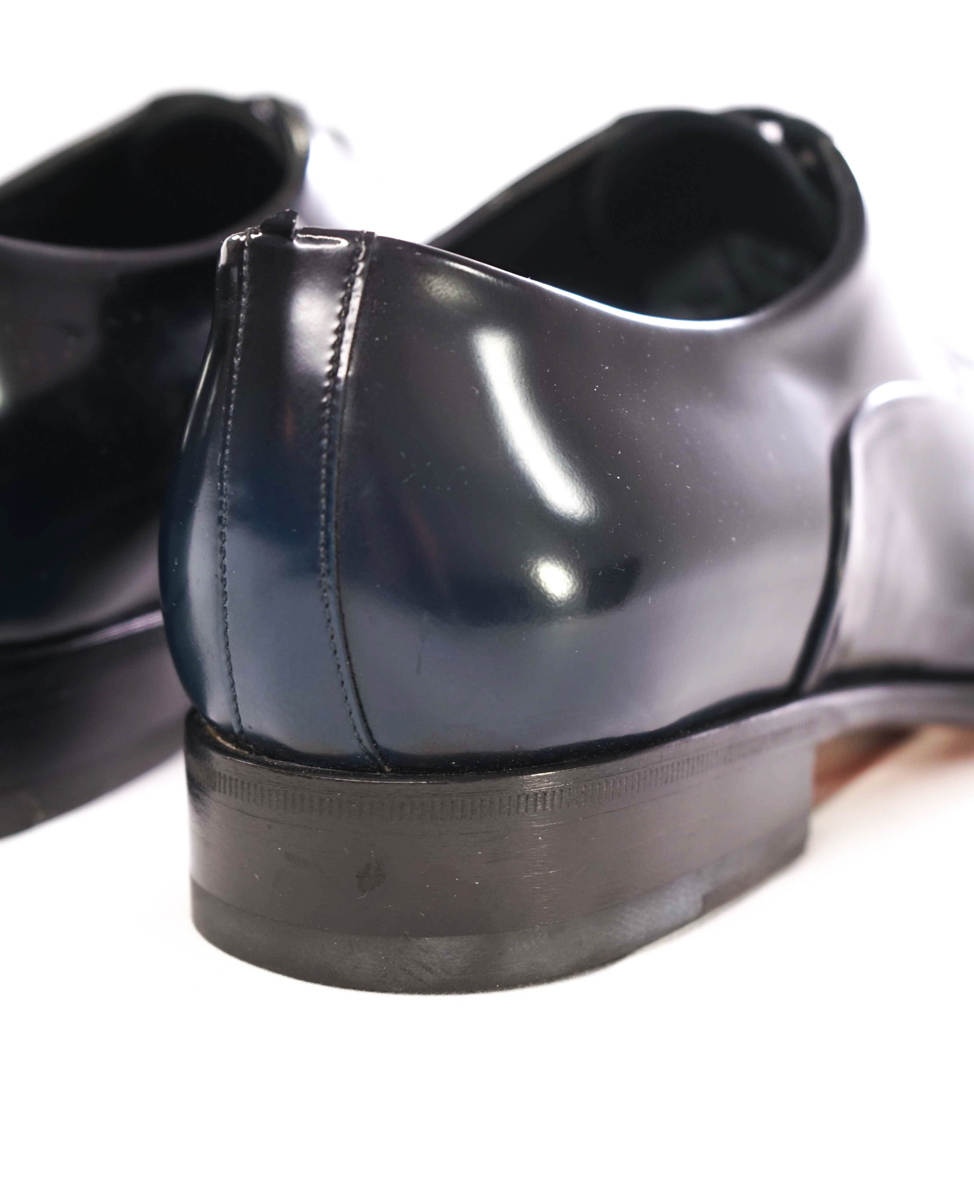 $1,595 SANTONI - "GOODYEAR WELT” Black Patent Leather Tuxedo Oxfords - 6 US (5IT)