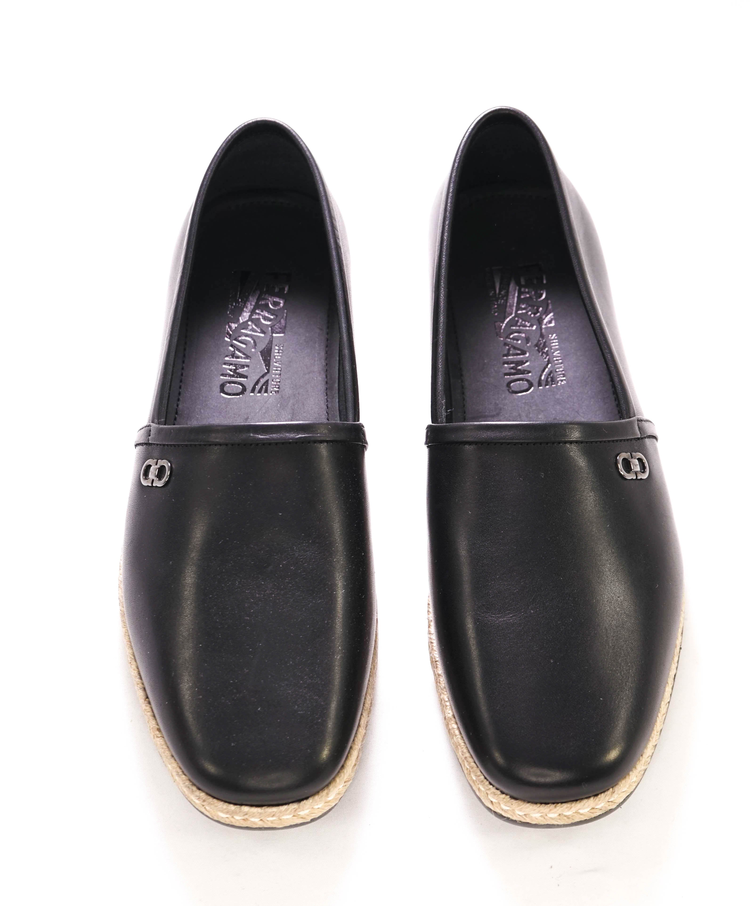 $750 SALVATORE FERRAGAMO - "GIUNONE 2" Black Espadrille Loafer - 8 US