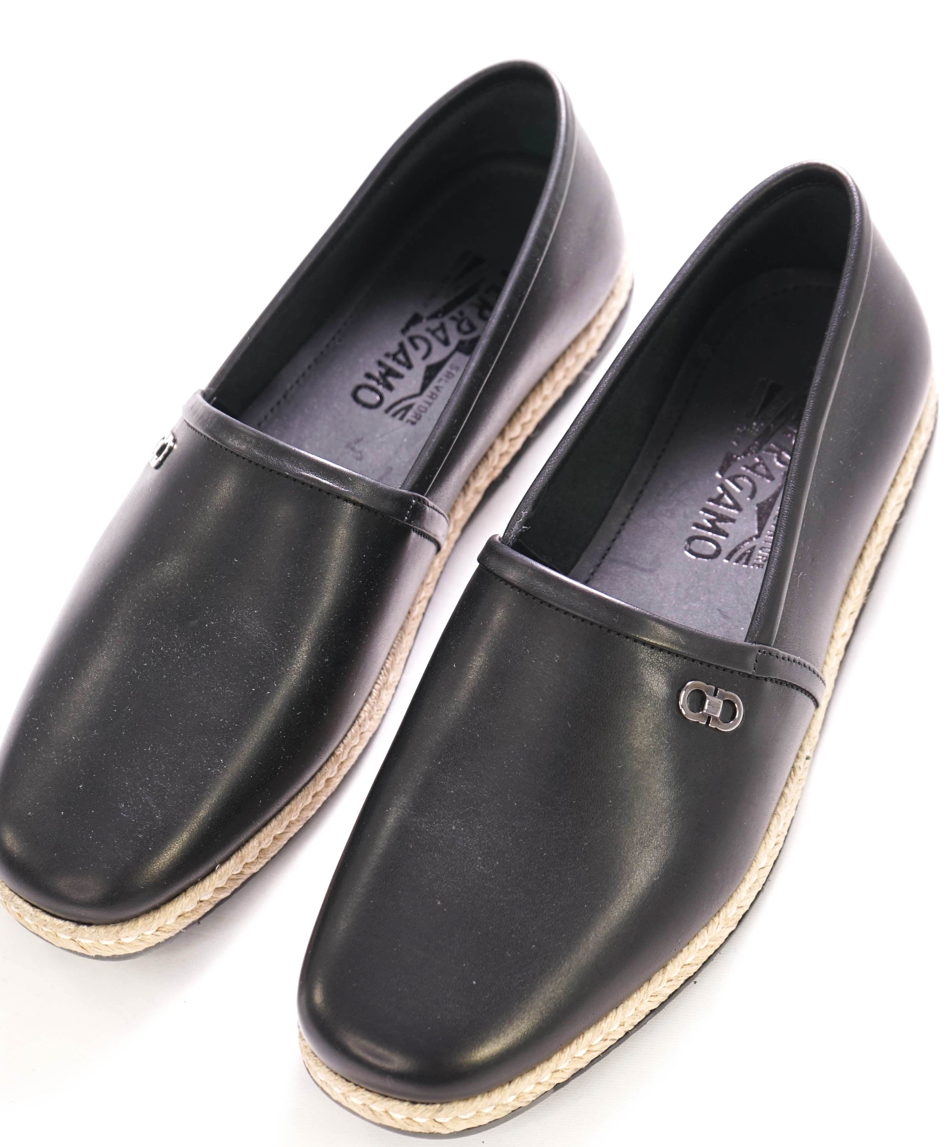 $750 SALVATORE FERRAGAMO - "GIUNONE 2" Black Espadrille Loafer - 8 US