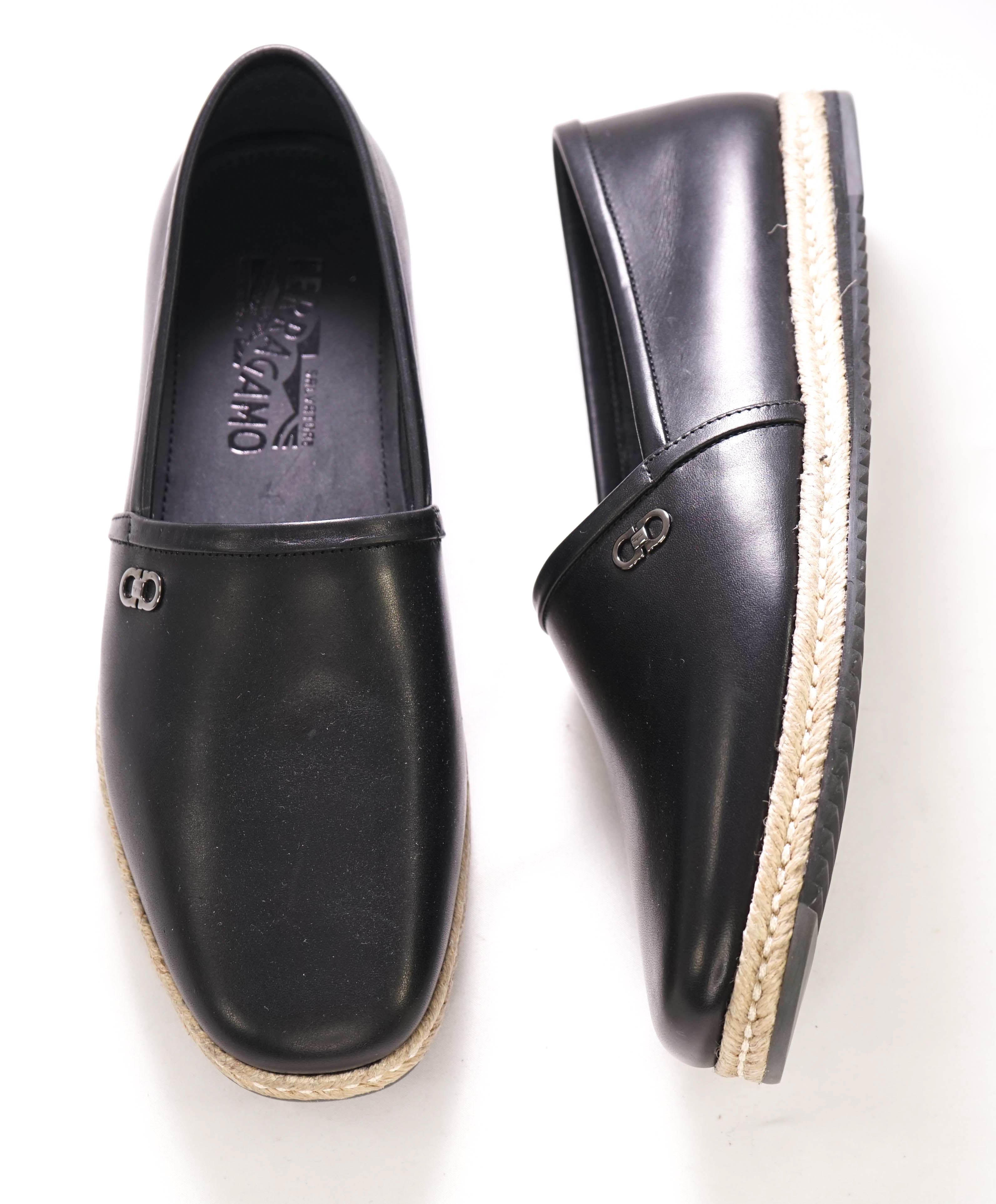 $750 SALVATORE FERRAGAMO - "GIUNONE 2" Black Espadrille Loafer - 8 US