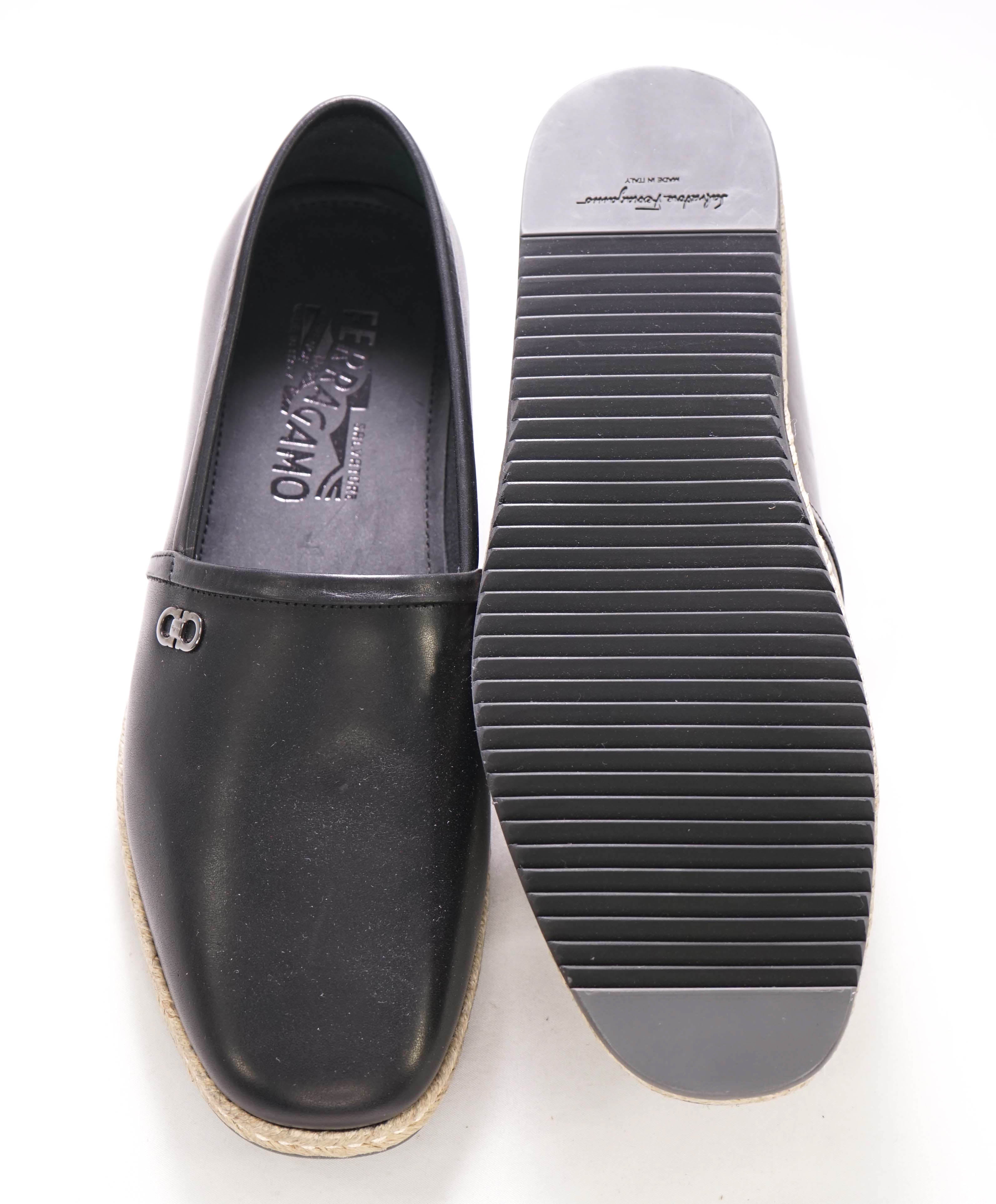 $750 SALVATORE FERRAGAMO - "GIUNONE 2" Black Espadrille Loafer - 8 US