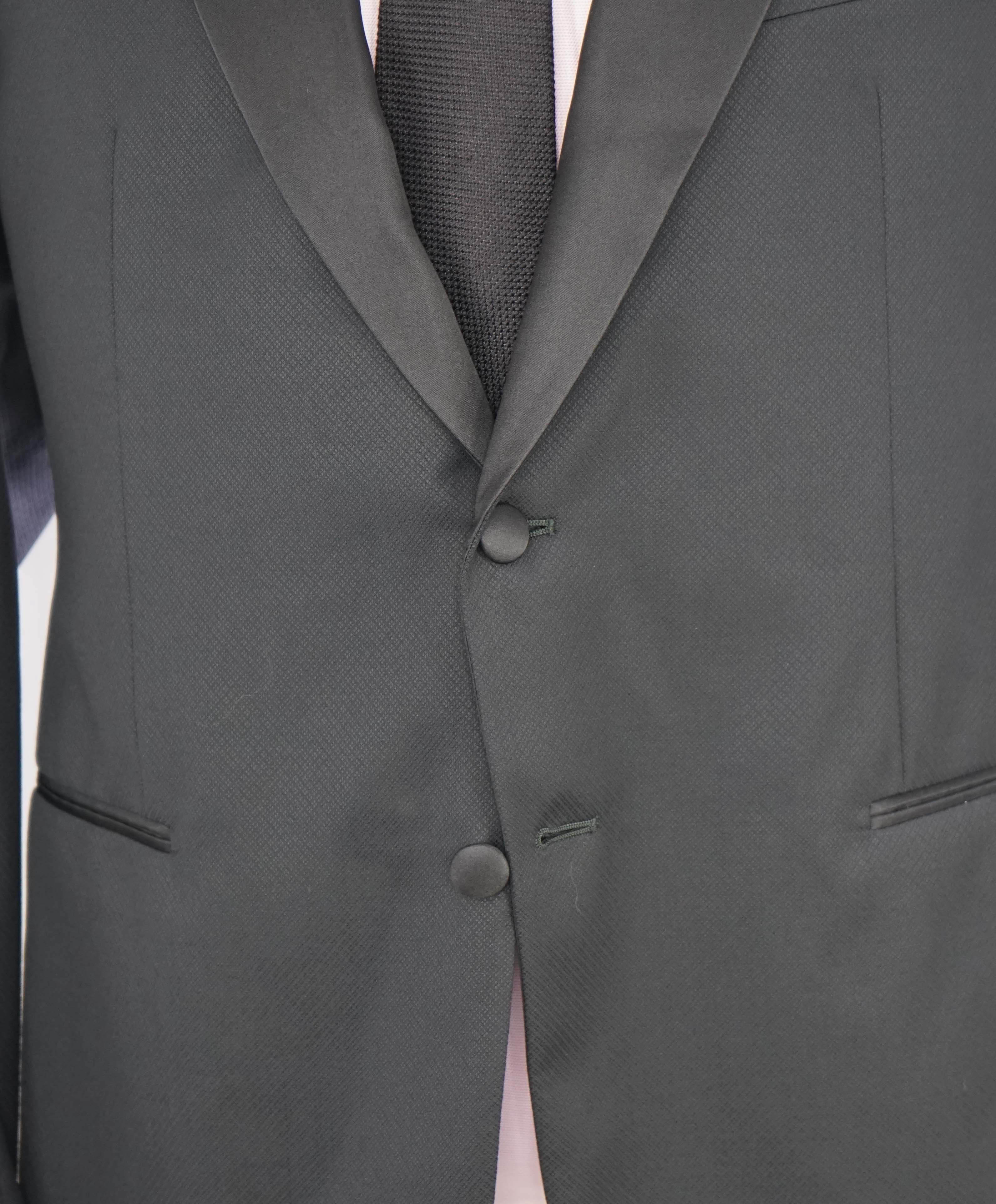 $2,295 ARMANI COLLEZIONI - “M LINE” Textured SHAWL COLLAR Tuxedo Suit - 46R