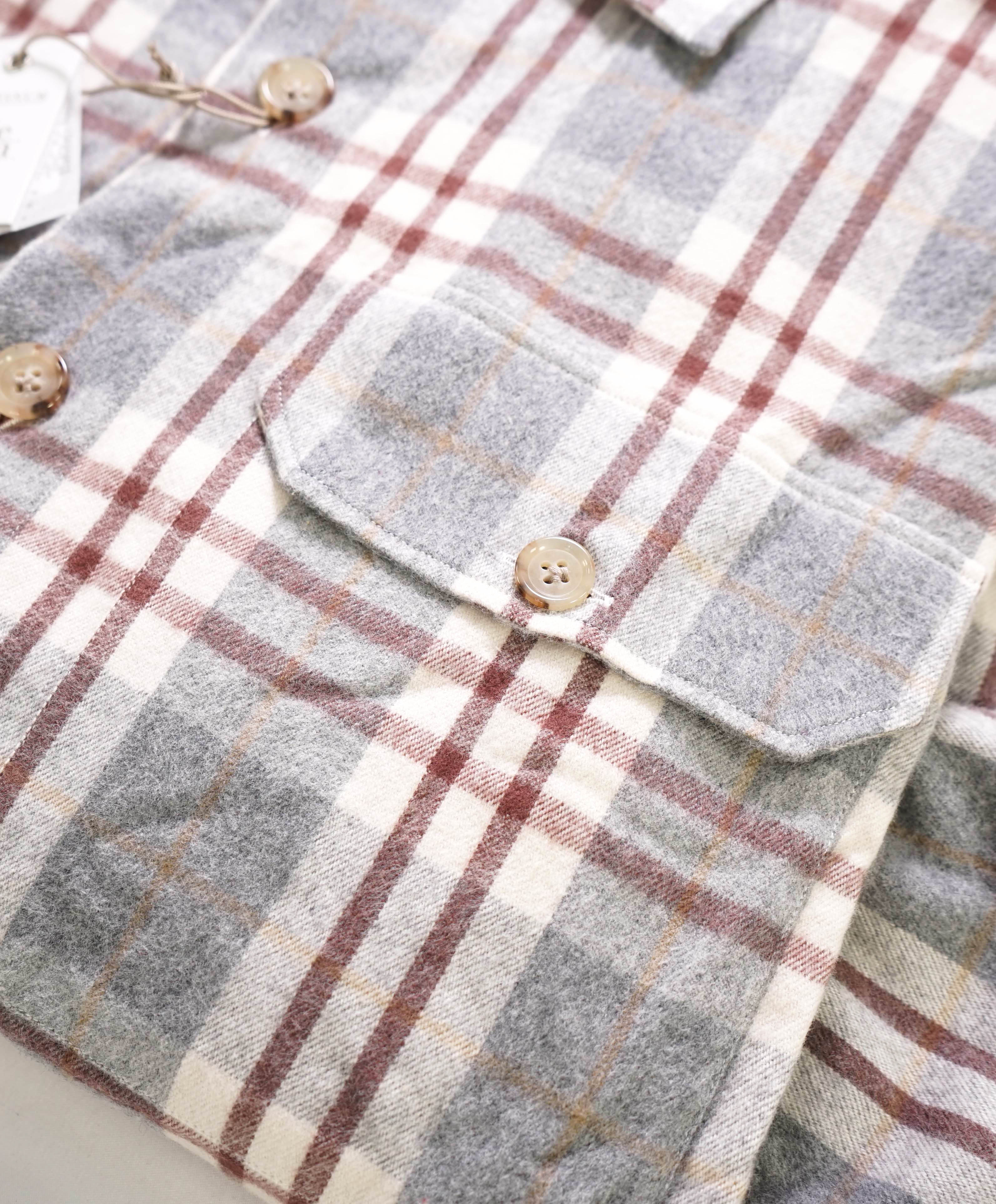 $595 ELEVENTY PLATINUM - FLANNEL Cotton Gray/Burgundy Shirt Jacket Coat - XL