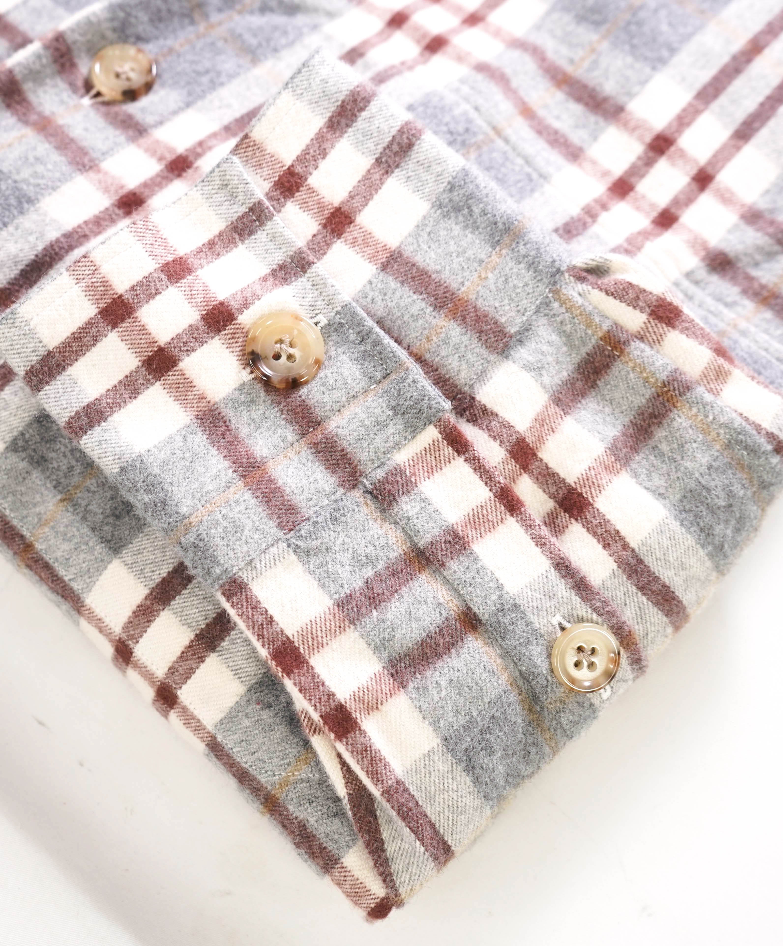 $595 ELEVENTY PLATINUM - FLANNEL Cotton Gray/Burgundy Shirt Jacket Coat - XL