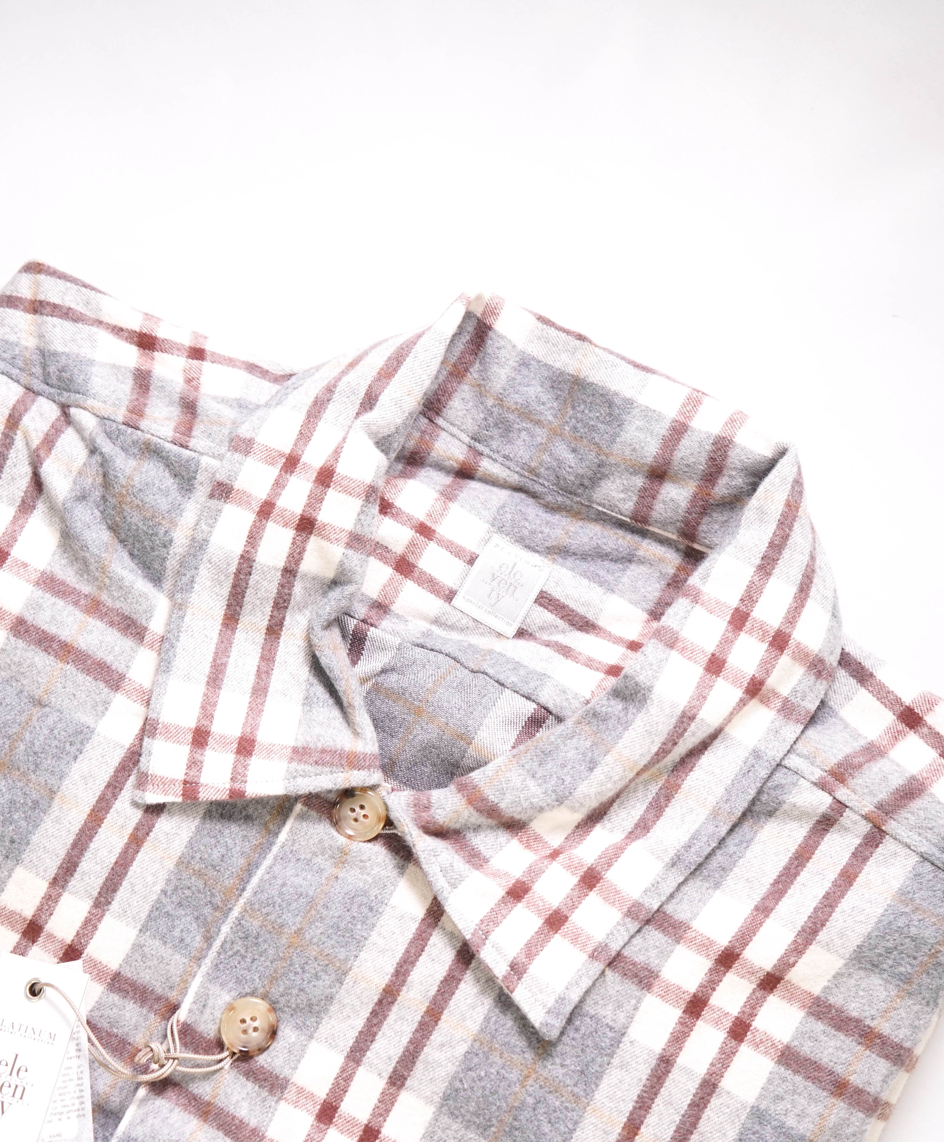 $595 ELEVENTY PLATINUM - FLANNEL Cotton Gray/Burgundy Shirt Jacket Coat - XL