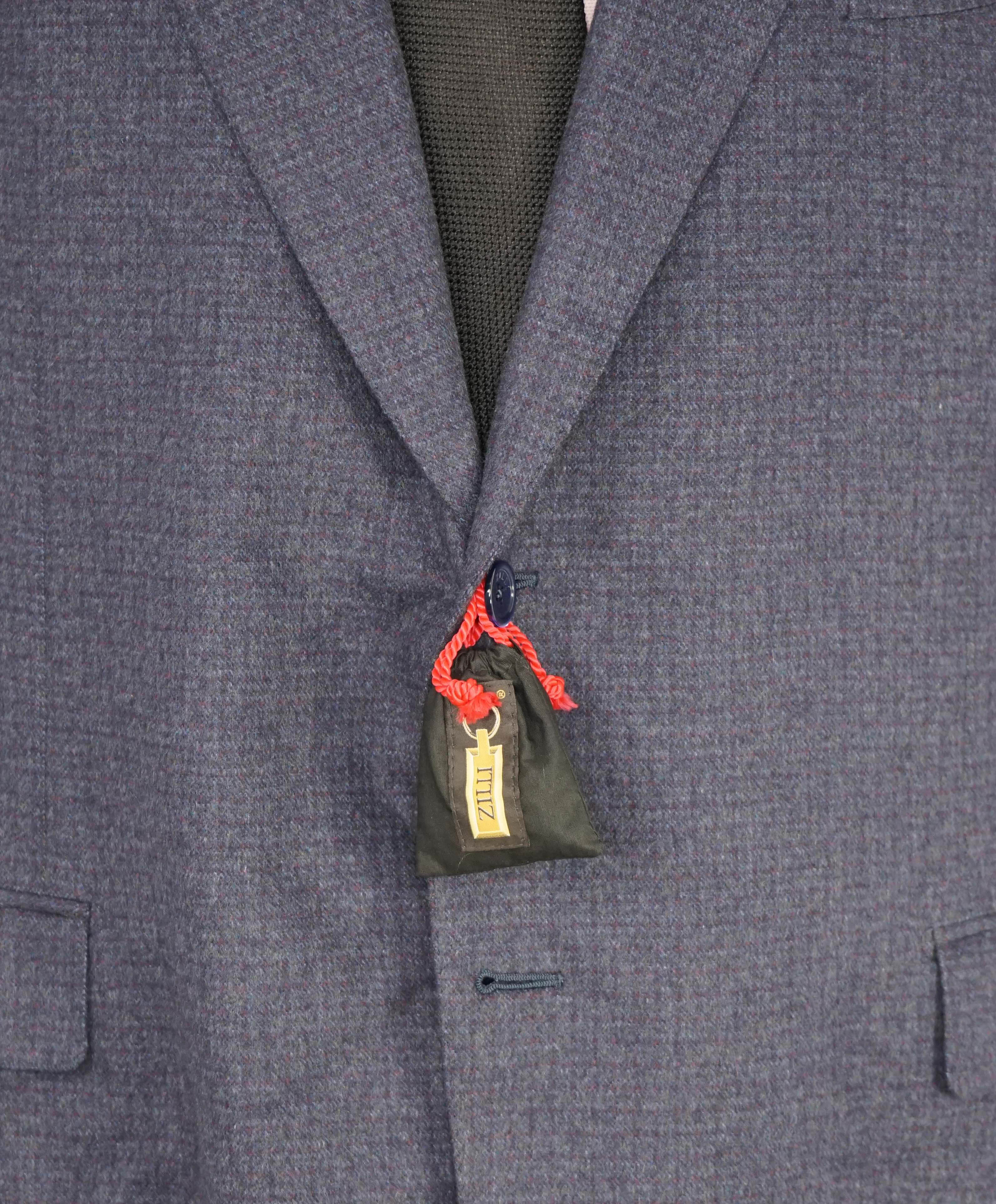 $5,900 ZILLI - CASHMERE/SILK Leather Detail Navy/Purple Blazer - 54R (64EU)