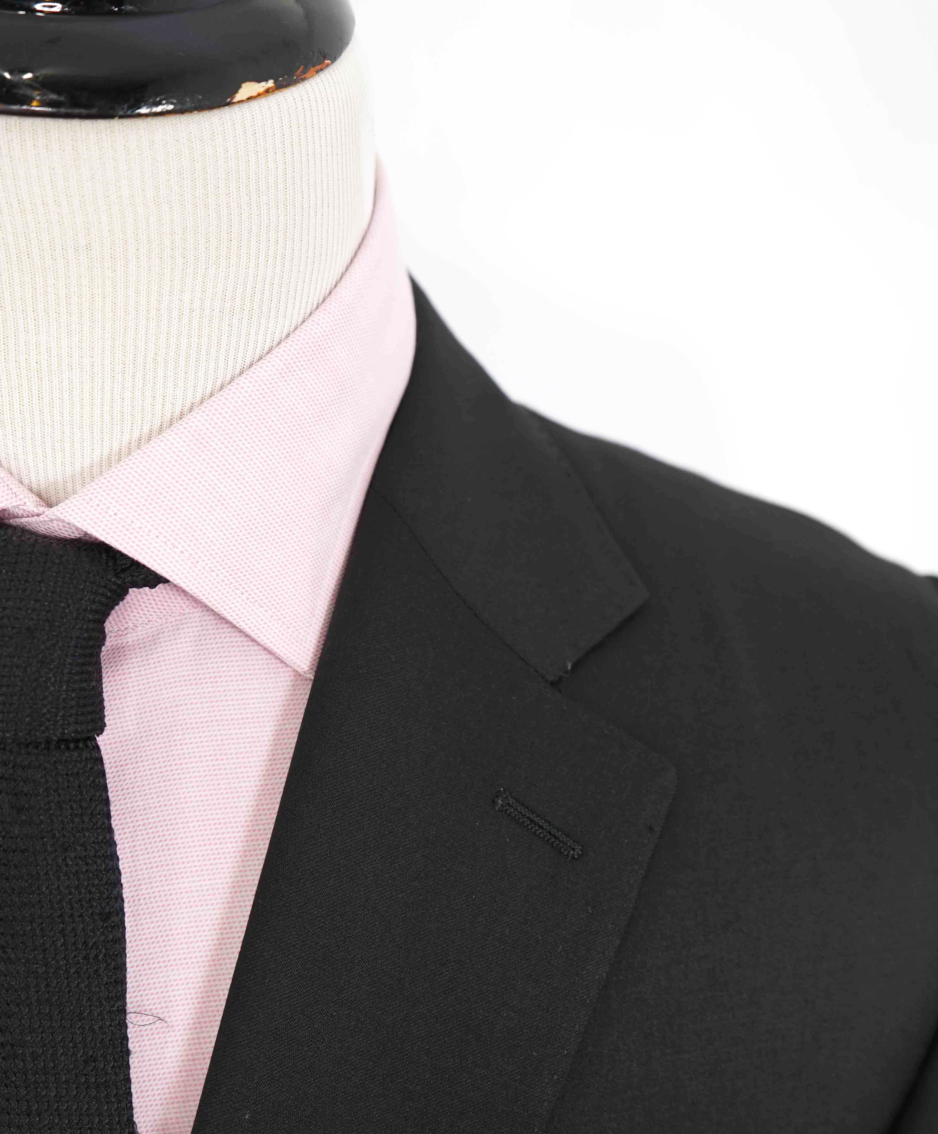 $1,645 CANALI - Black Solid Notch Lapel 2-Btn Blazer - 46R