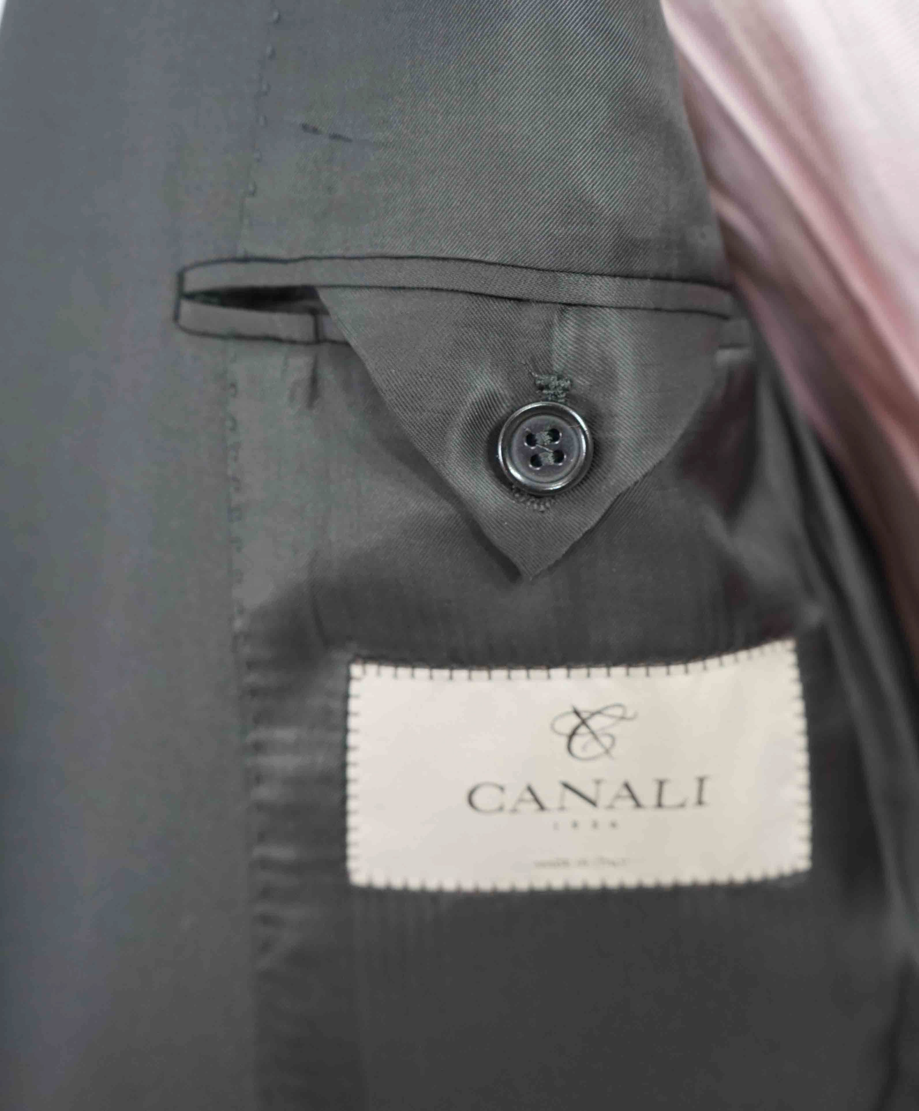 $1,645 CANALI - Black Solid Notch Lapel 2-Btn Blazer - 46R