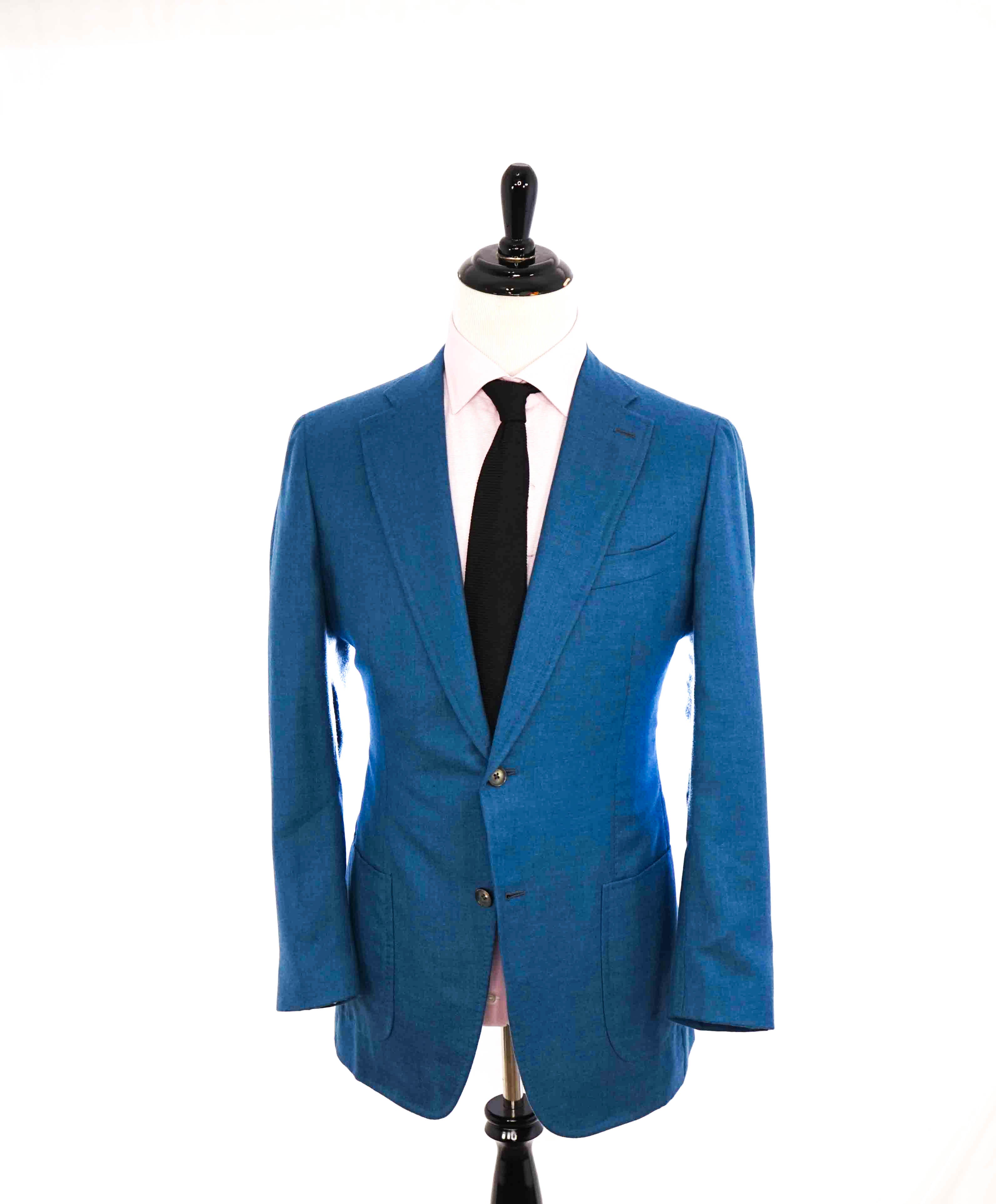 $4,695 ISAIA - 93% CASHMERE 7% SILK Teal Blue Logo Blazer - 42L