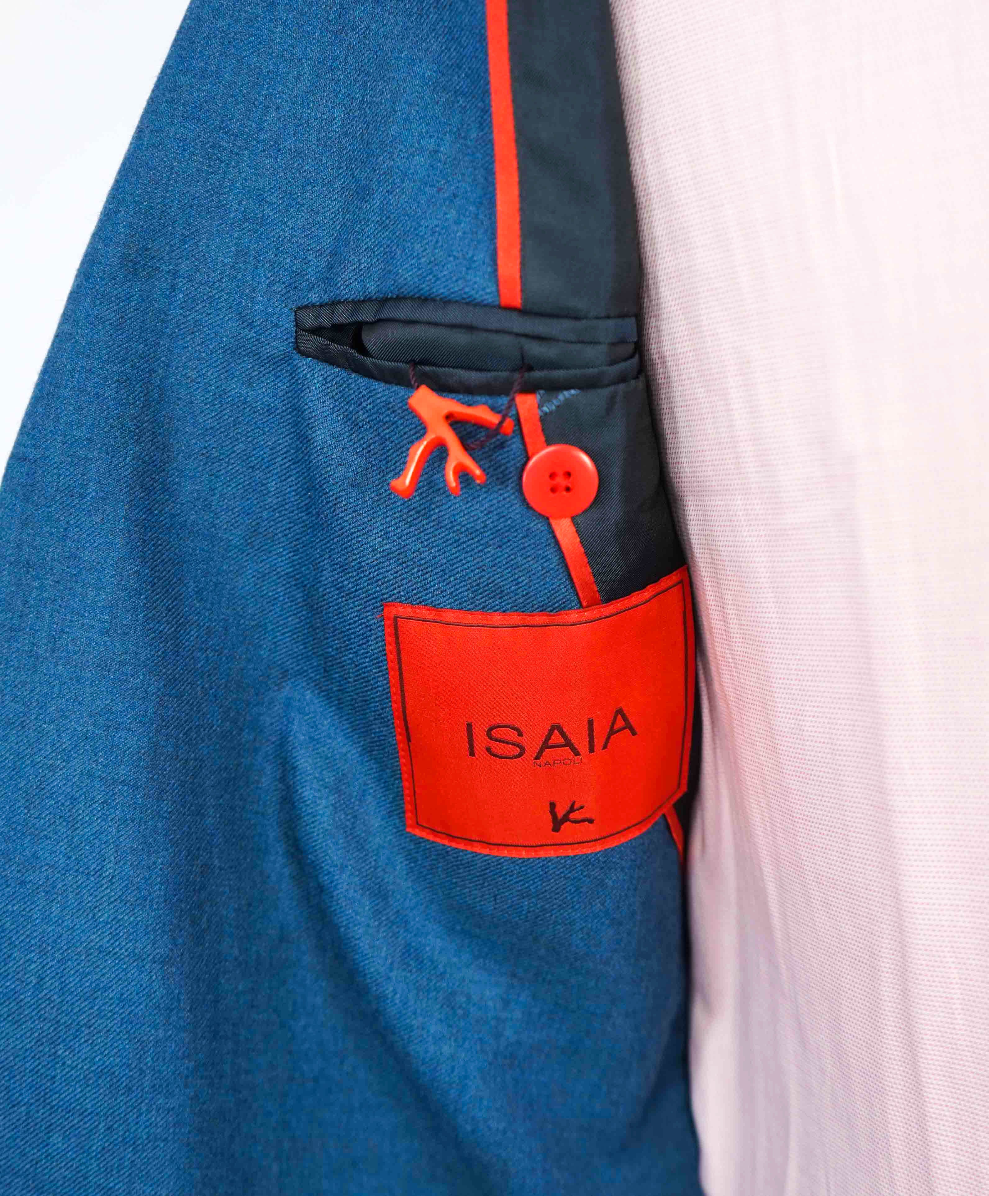 $4,695 ISAIA - 93% CASHMERE 7% SILK Teal Blue Logo Blazer - 42L