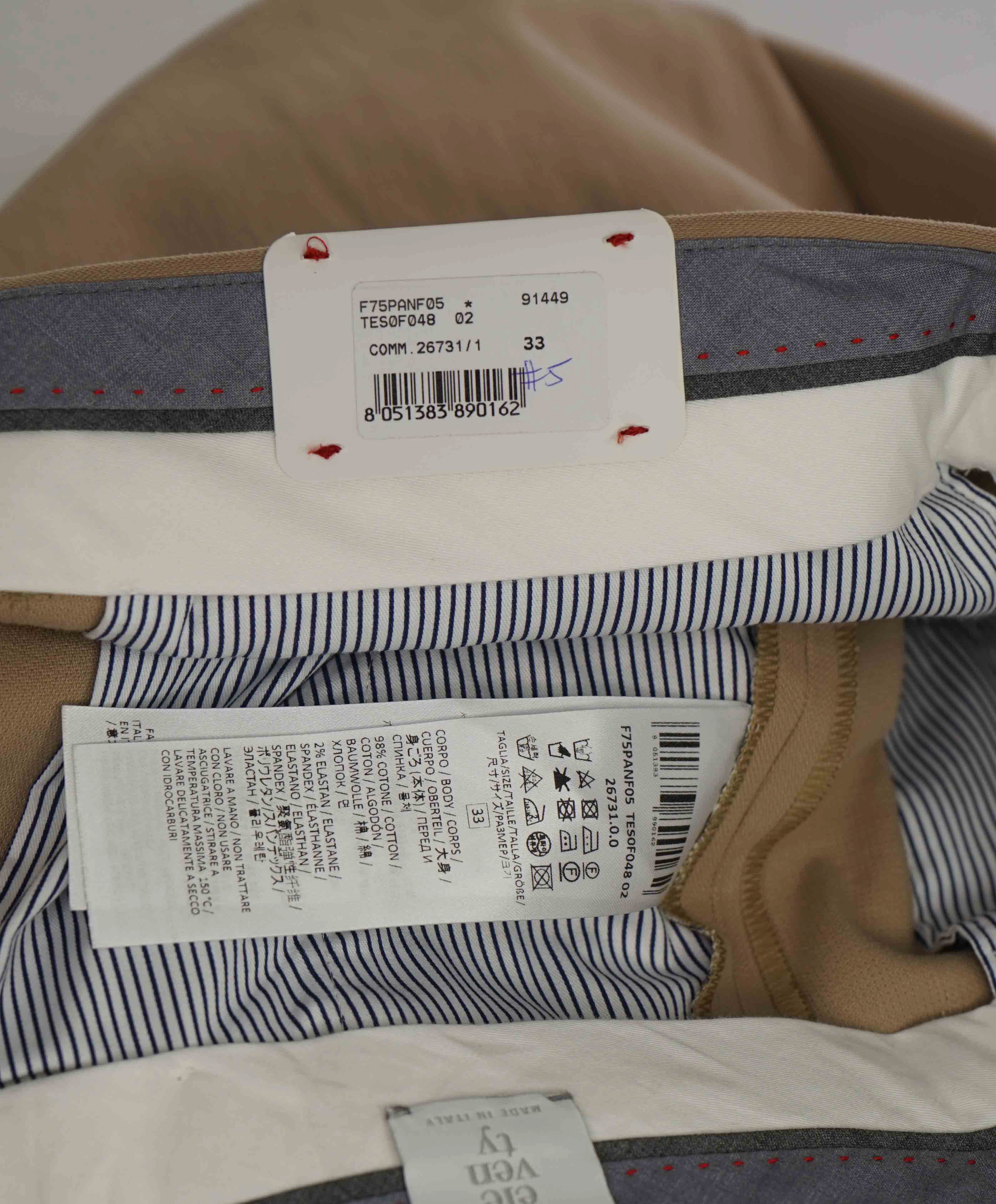 $695 ELEVENTY - Cotton/Elastane PERFORMANCE Cuffed Beige Dress Pants- 33W