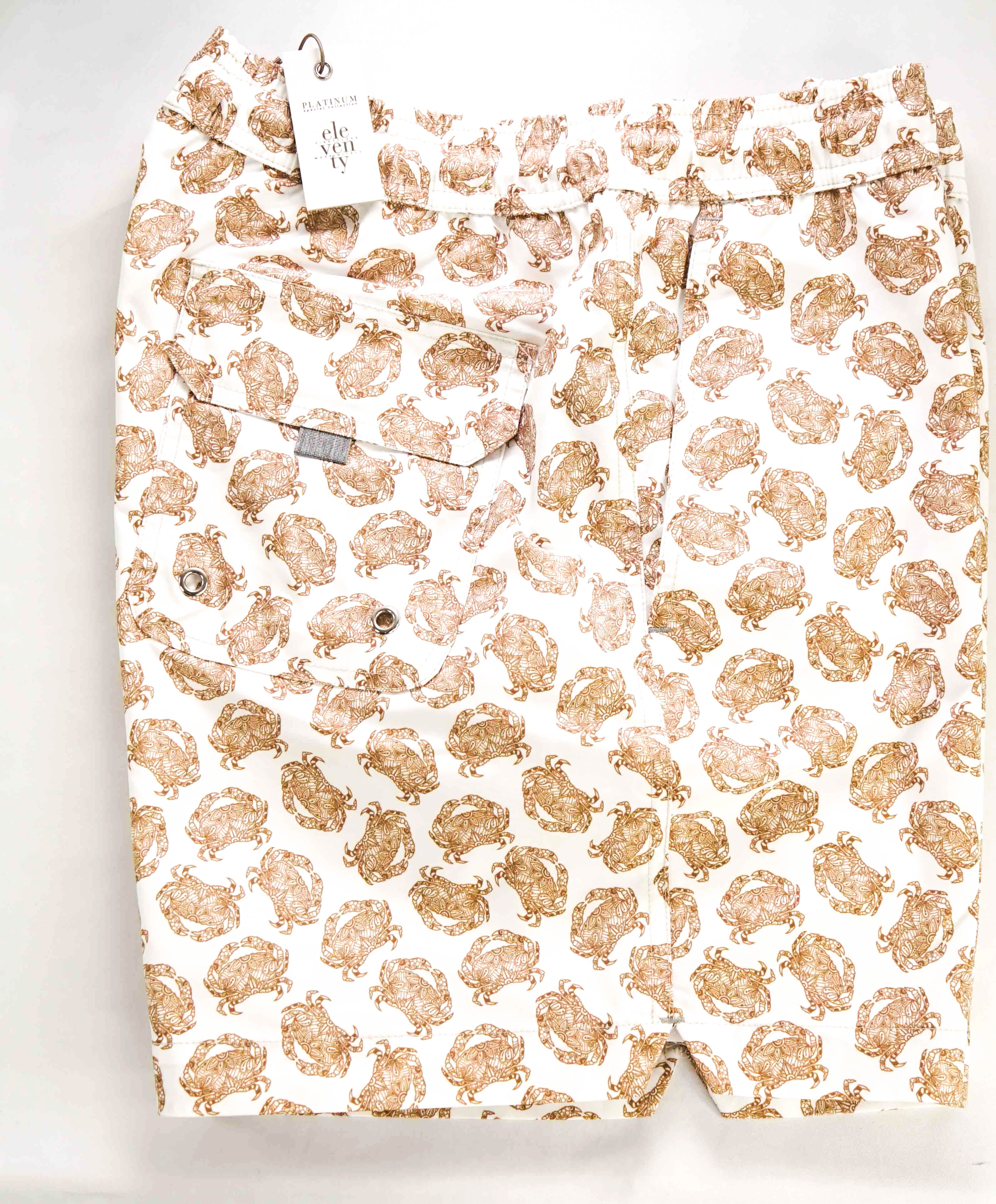 $345 ELEVENTY - Crab Pattern Draw String Swim Shorts - M
