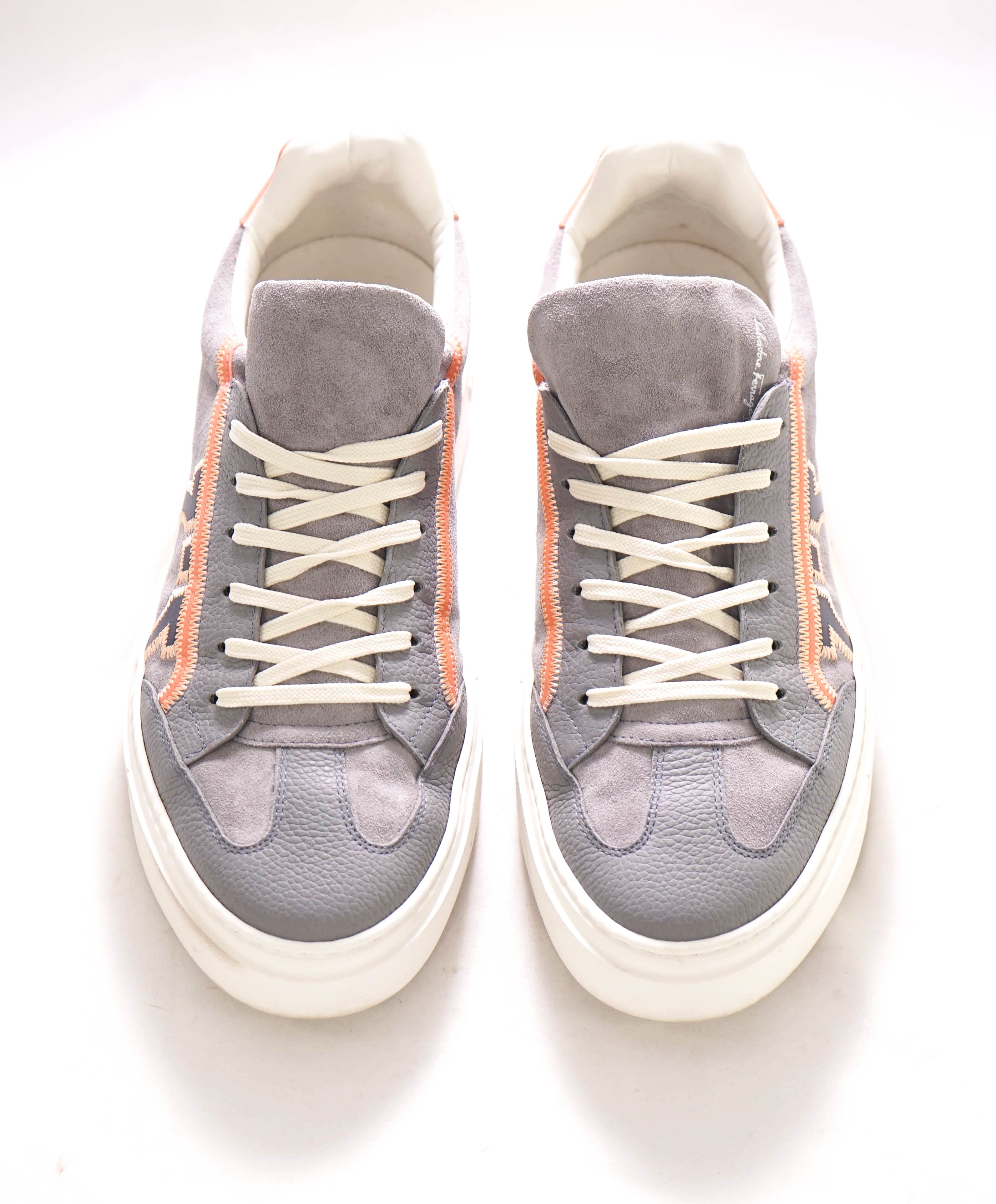 $750 SALVATORE FERRAGAMO - *BORG 5* Gray/Salmon Gancini Sneaker - 10 M US