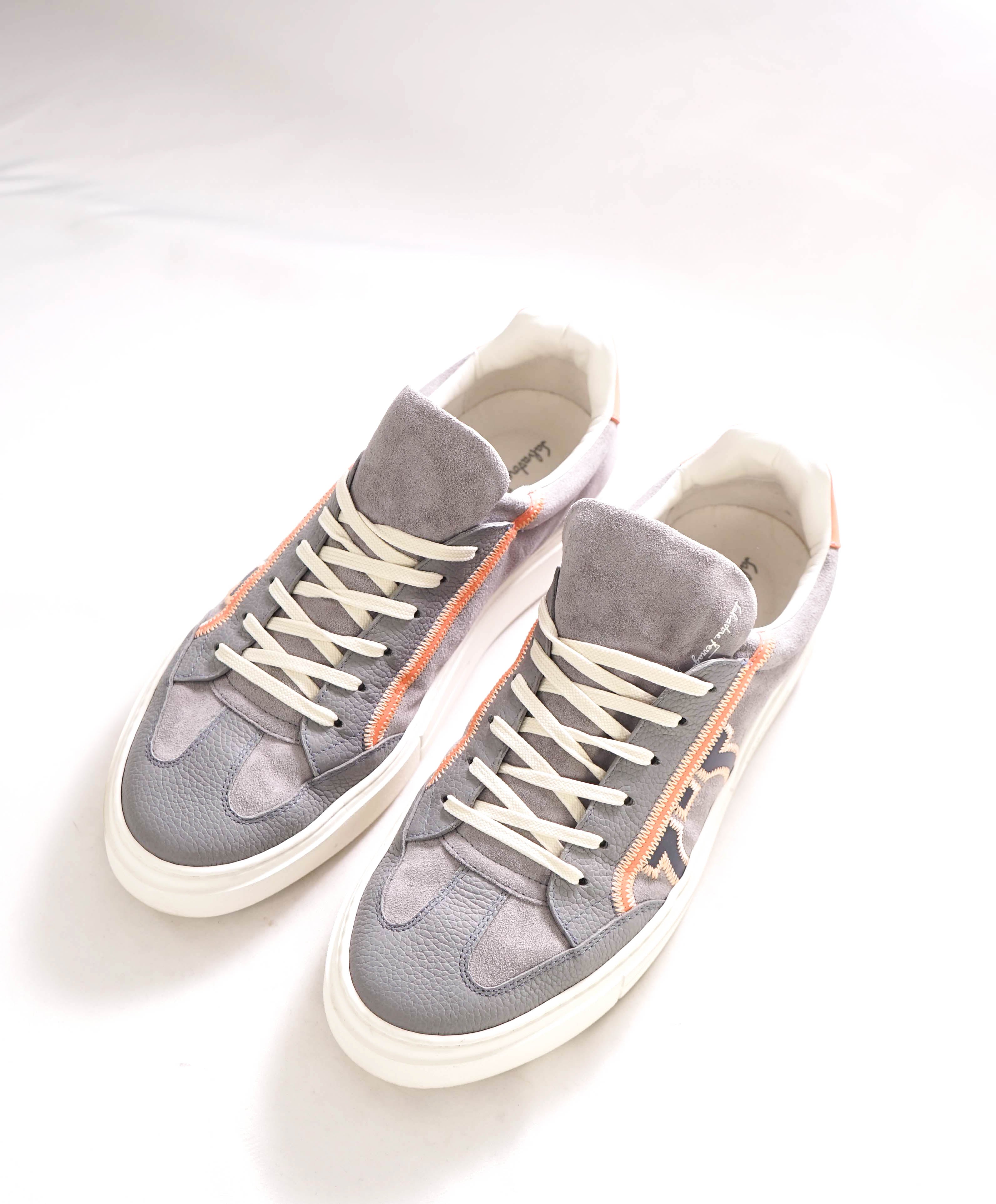$750 SALVATORE FERRAGAMO - *BORG 5* Gray/Salmon Gancini Sneaker - 10 M US