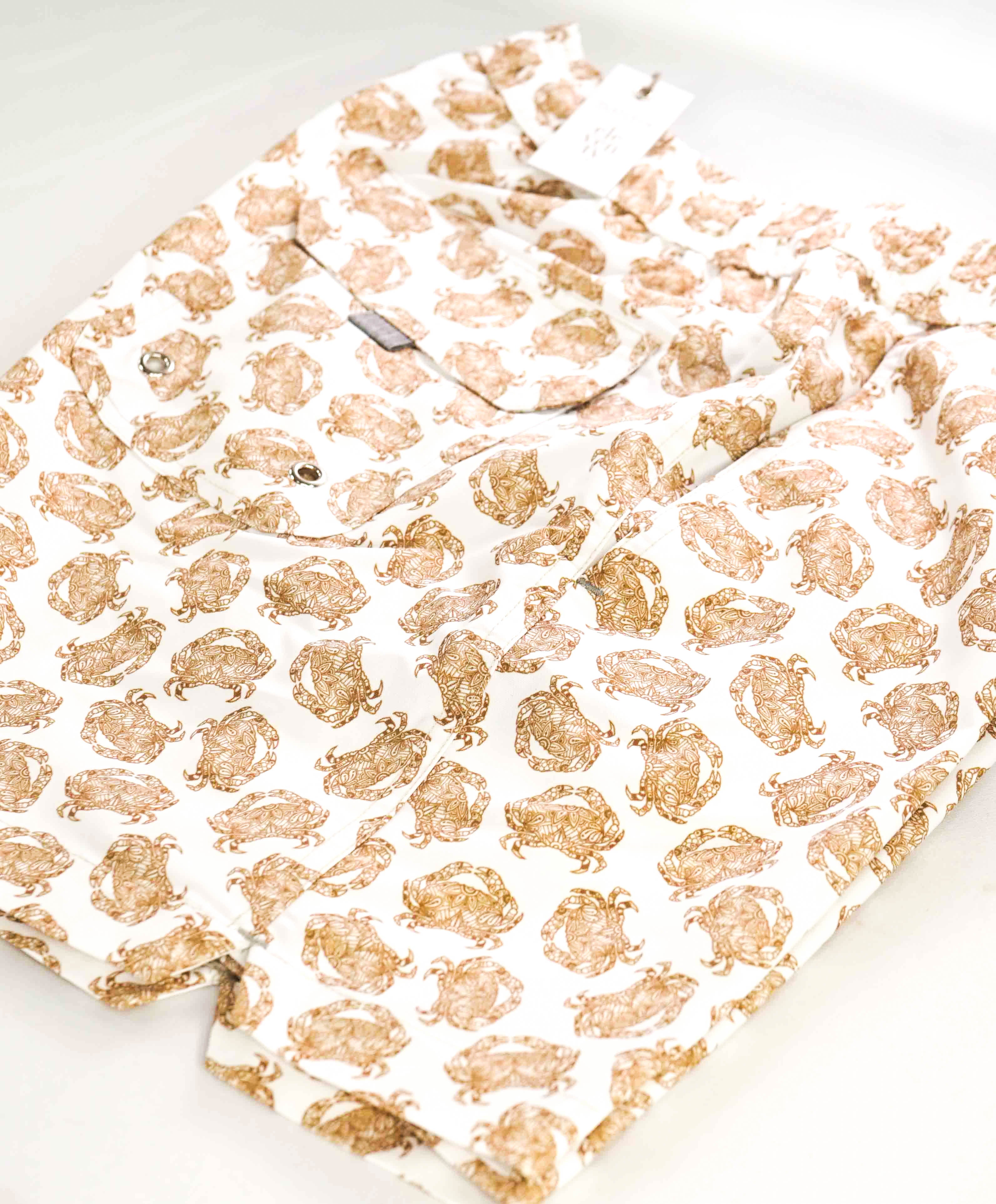 $345 ELEVENTY - Crab Pattern Draw String Swim Shorts - M