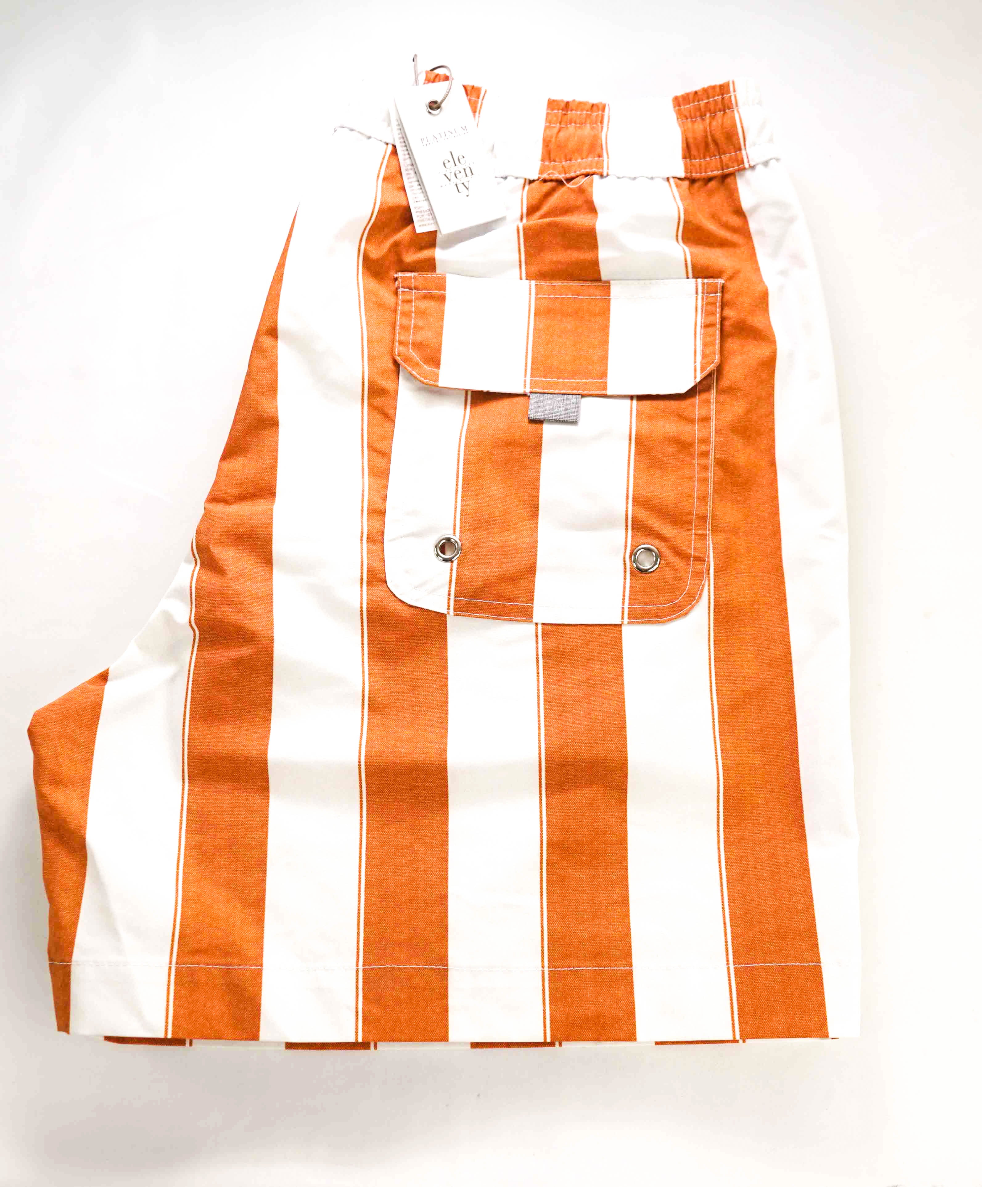 $345 ELEVENTY - Red/Orange BroadStripe Pattern Draw String Swim Shorts - M