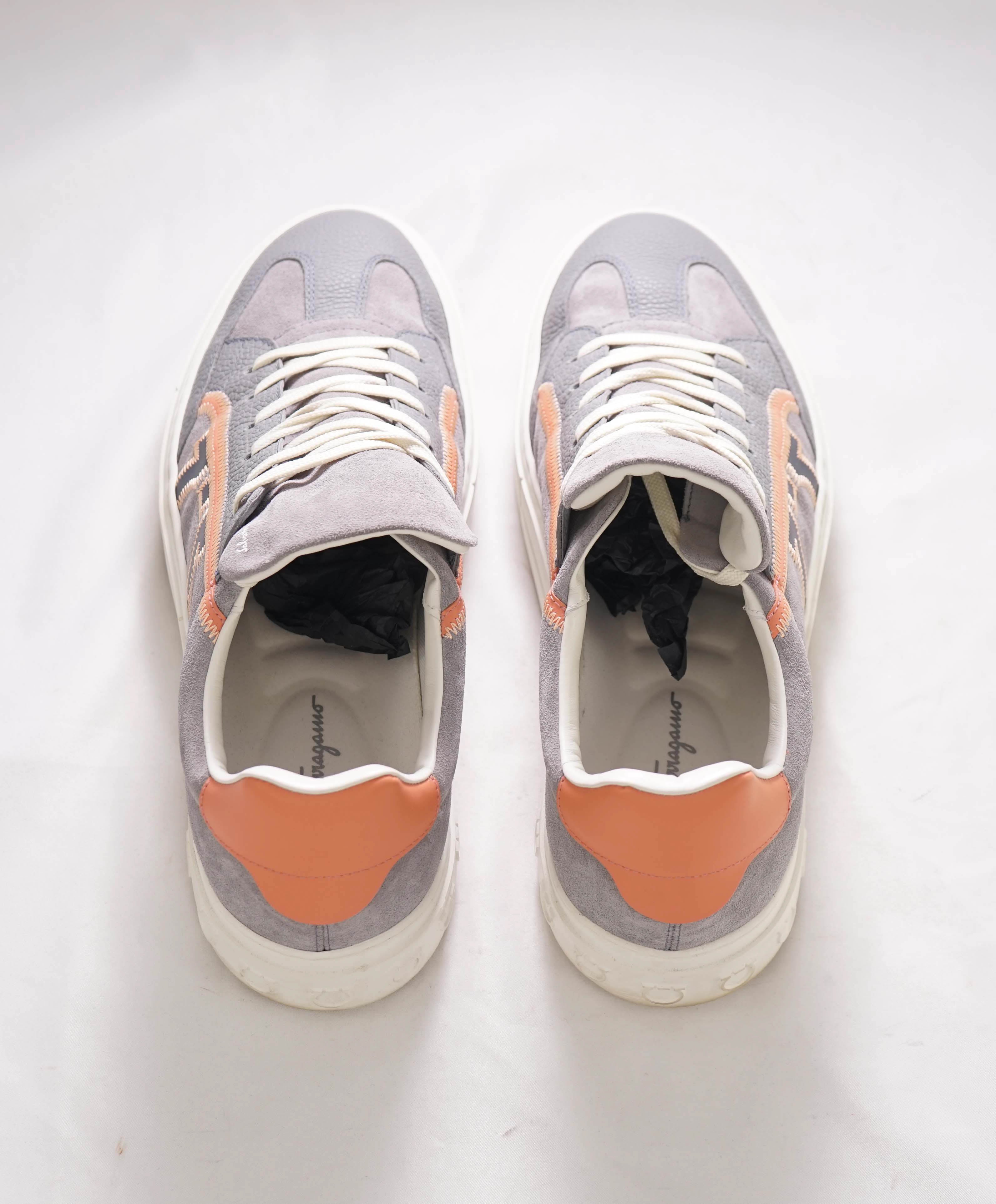 $750 SALVATORE FERRAGAMO - *BORG 5* Gray/Salmon Gancini Sneaker - 10 M US