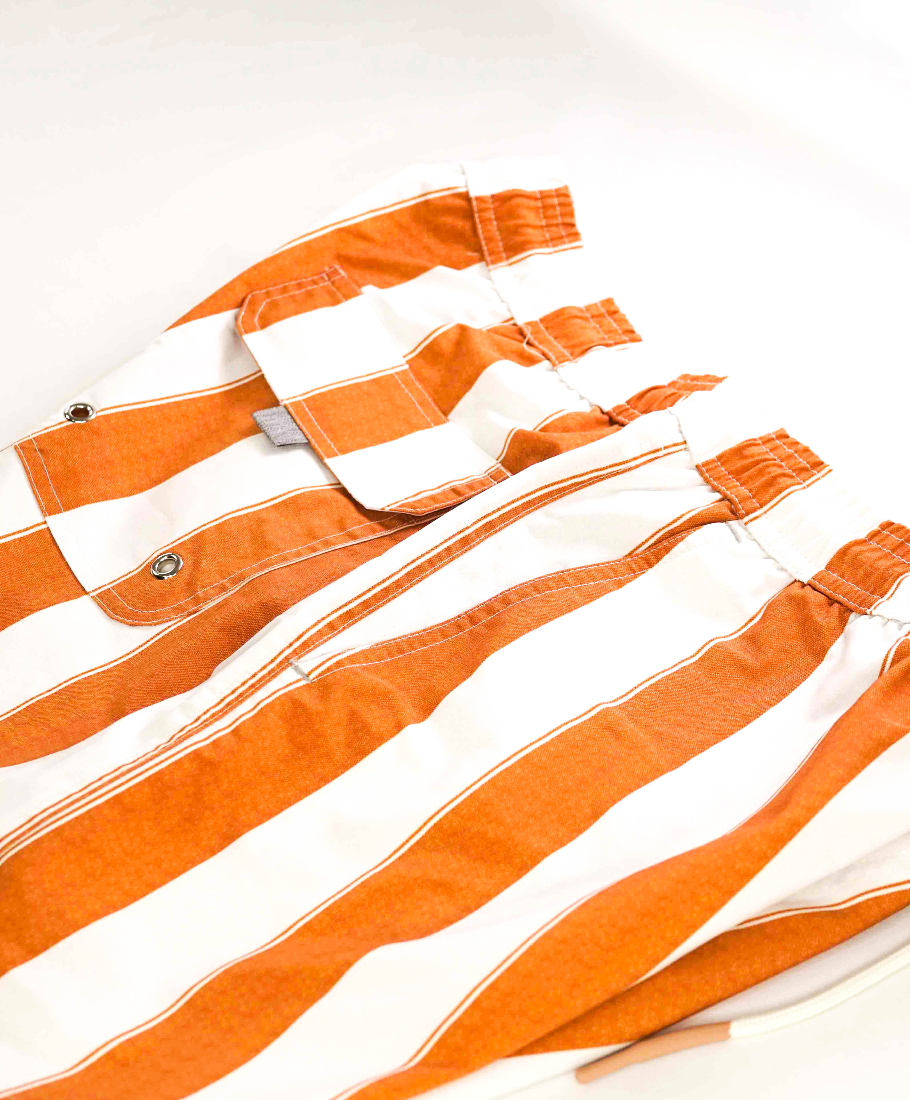 $345 ELEVENTY - Red/Orange BroadStripe Pattern Draw String Swim Shorts - M