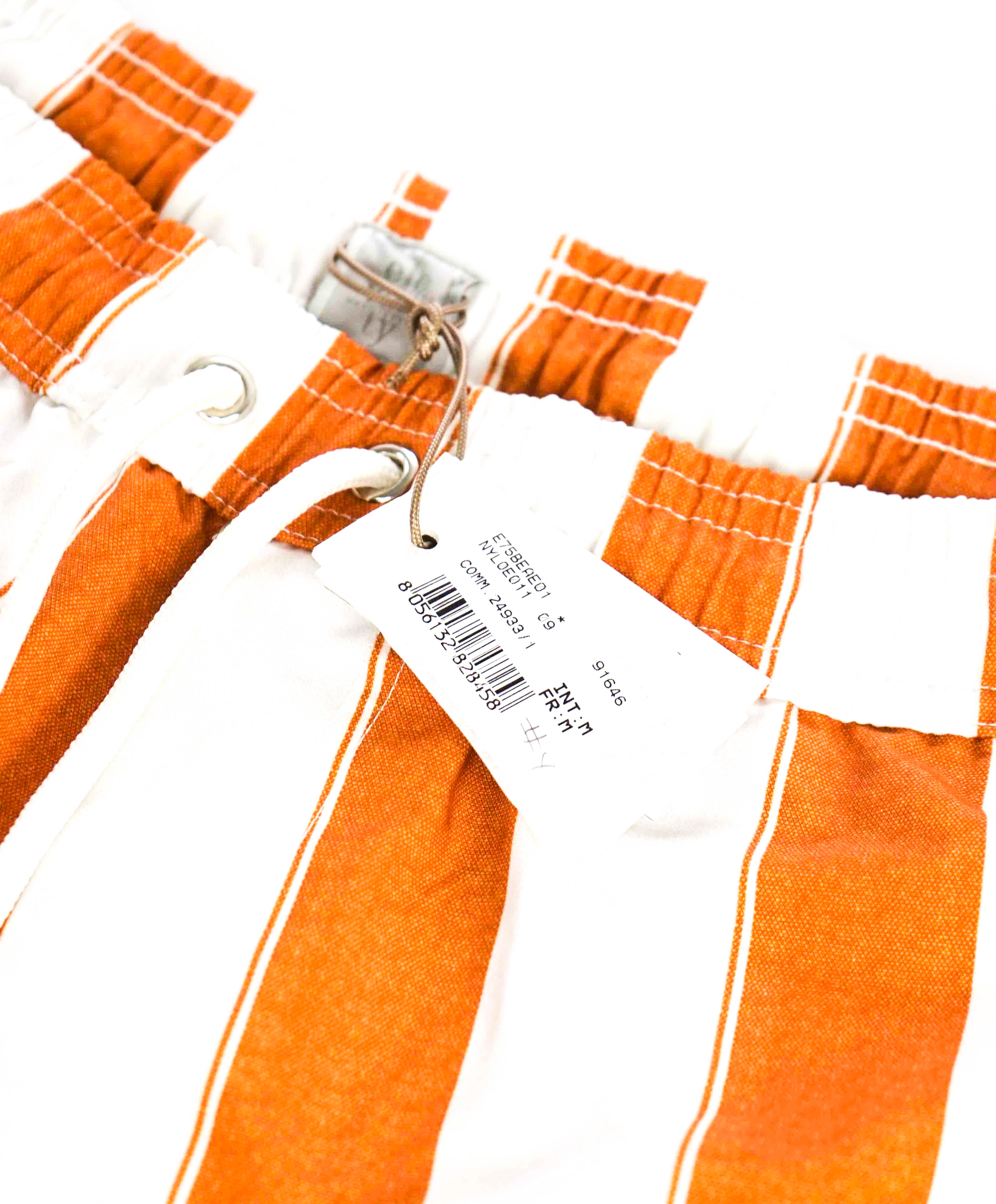 $345 ELEVENTY - Red/Orange BroadStripe Pattern Draw String Swim Shorts - M