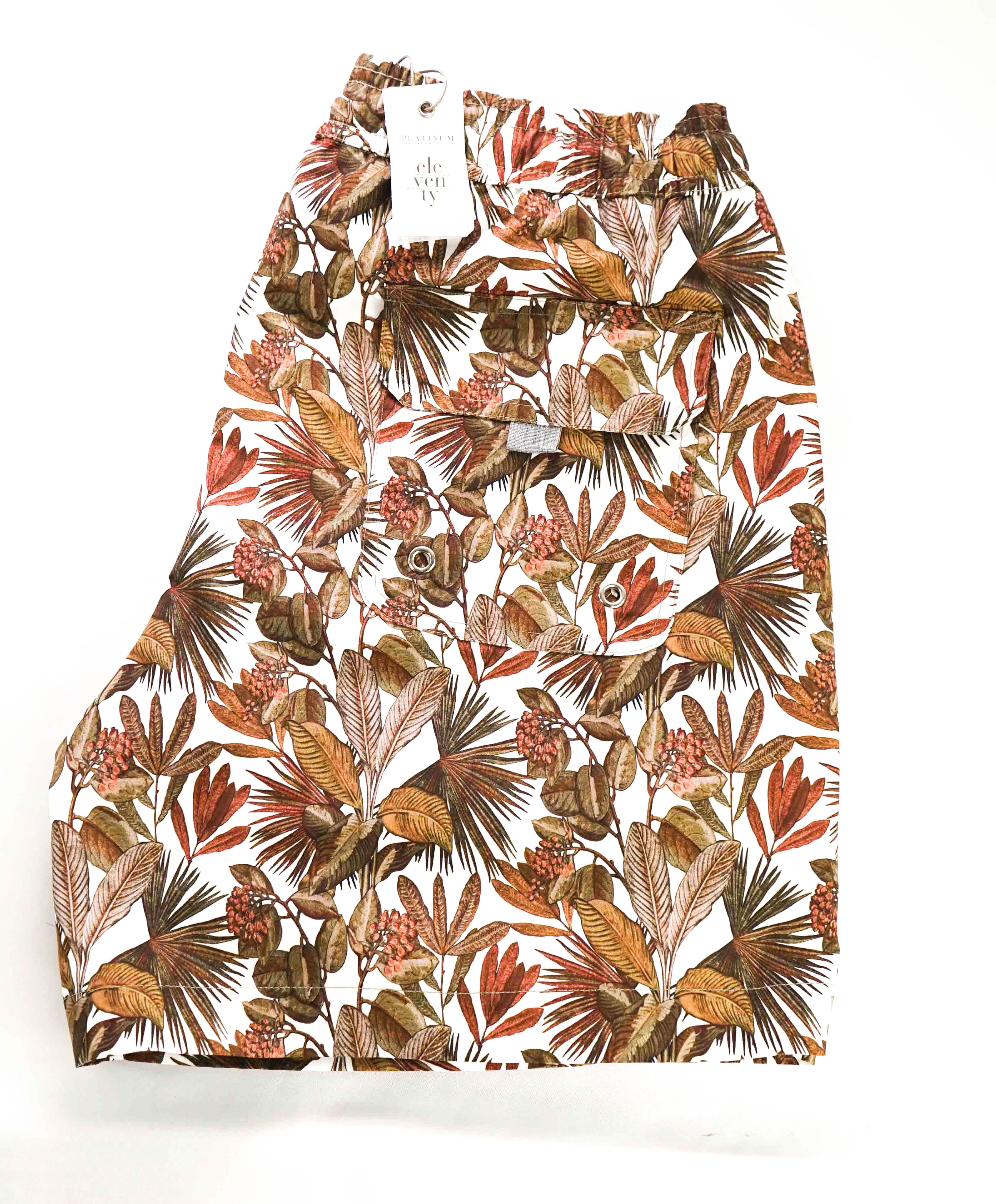$345 ELEVENTY - Palm Floral Pattern Draw String Swim Shorts - M