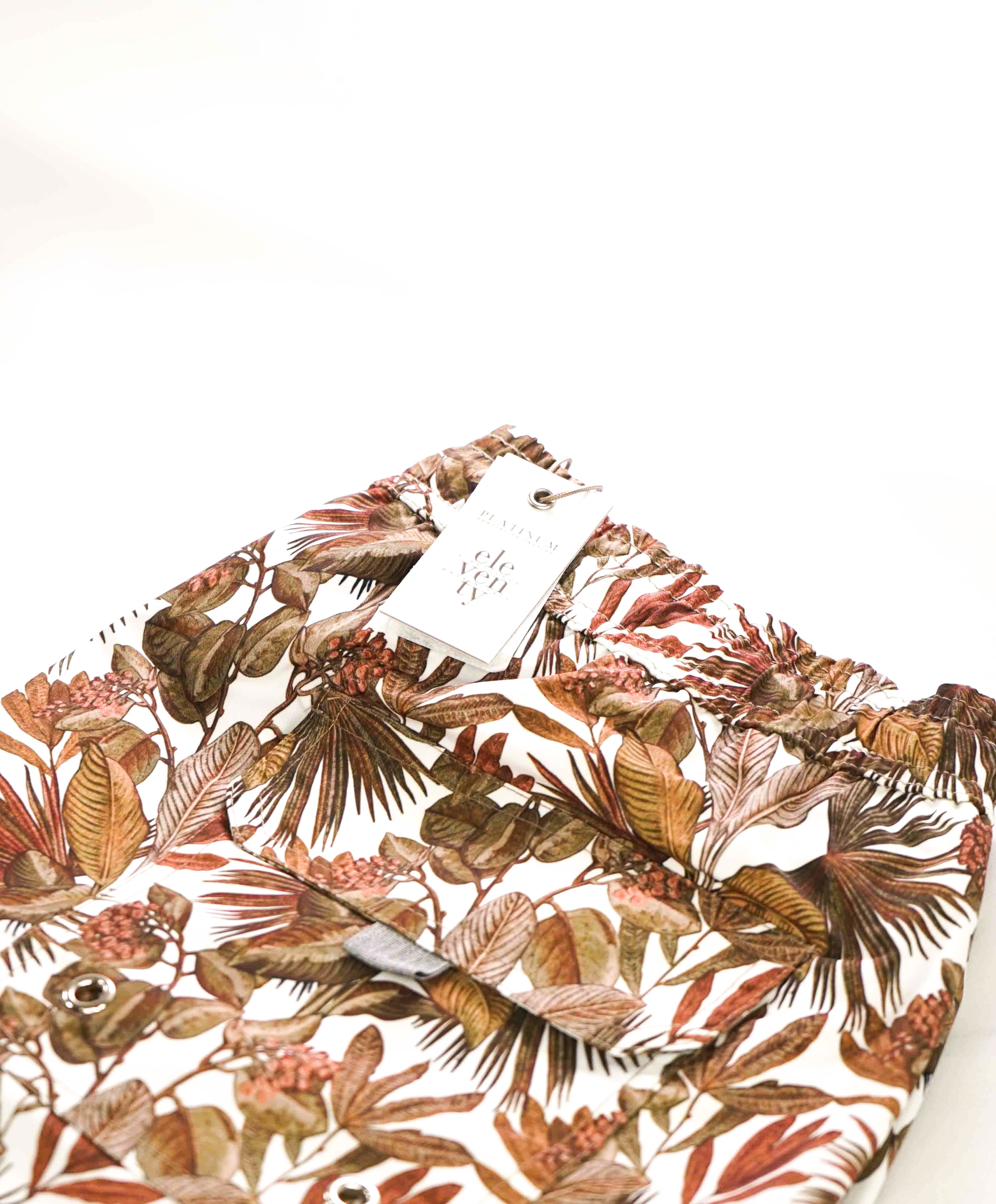 $345 ELEVENTY - Palm Floral Pattern Draw String Swim Shorts - M
