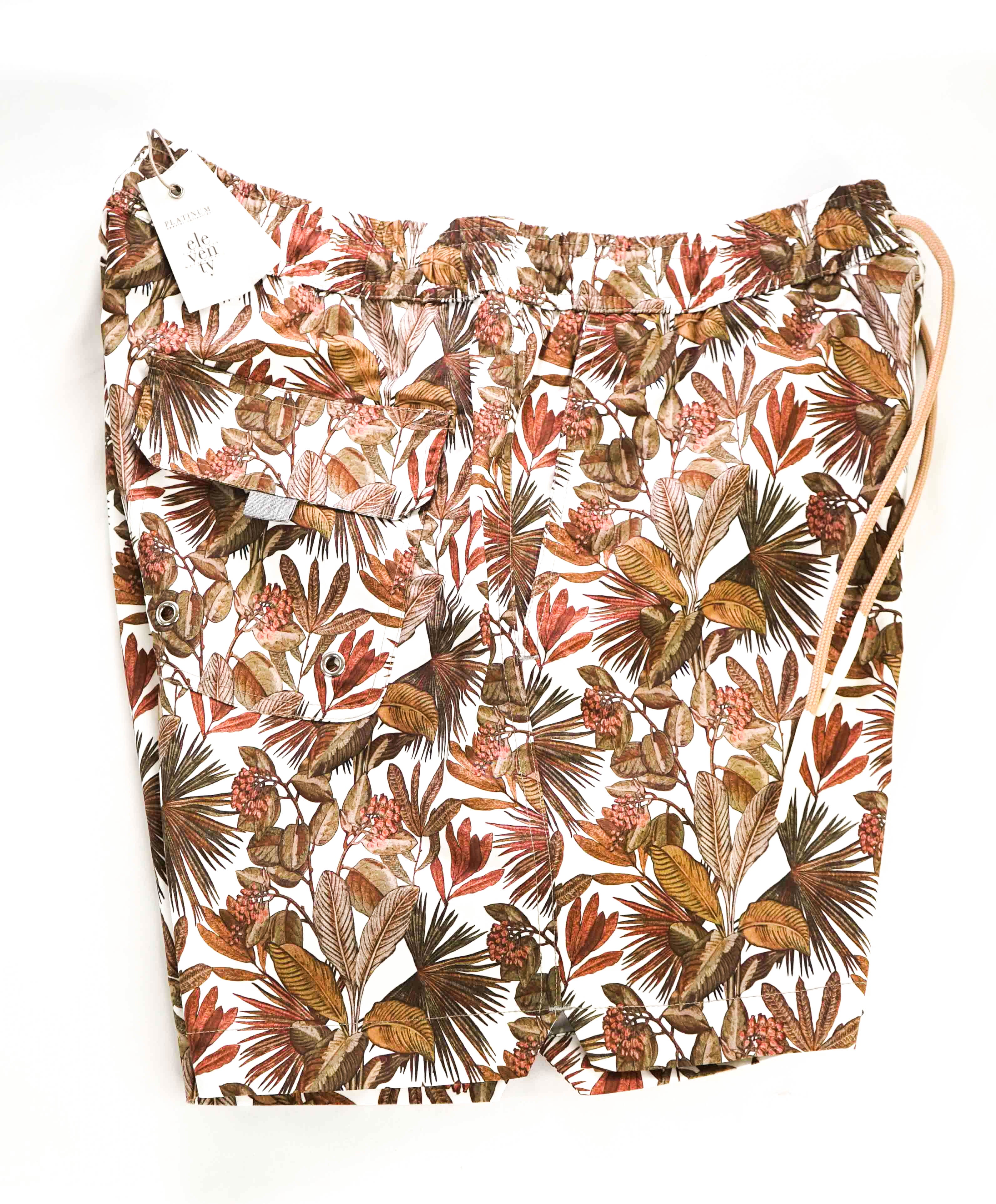 $345 ELEVENTY - Palm Floral Pattern Draw String Swim Shorts - M