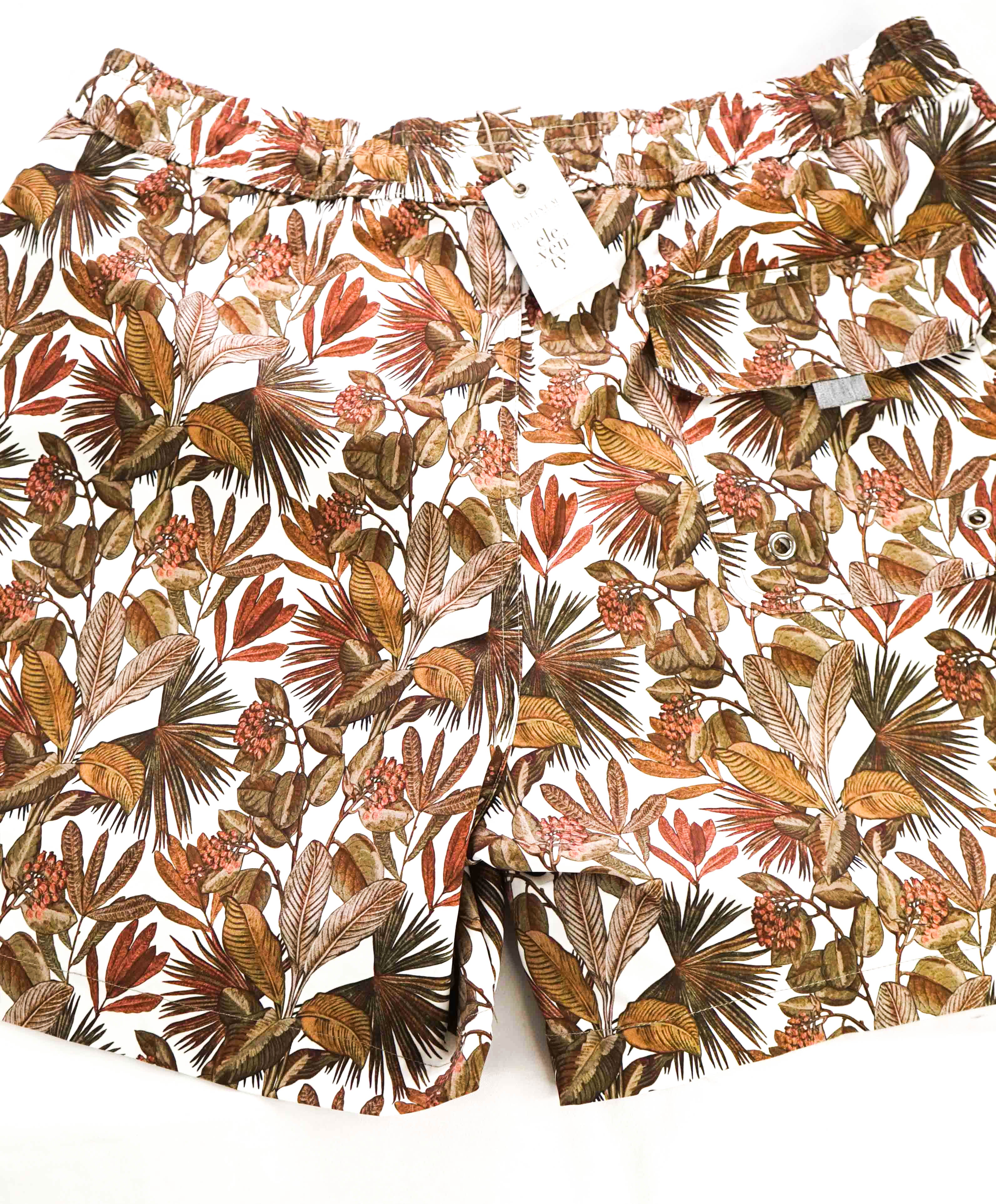 $345 ELEVENTY - Palm Floral Pattern Draw String Swim Shorts - M