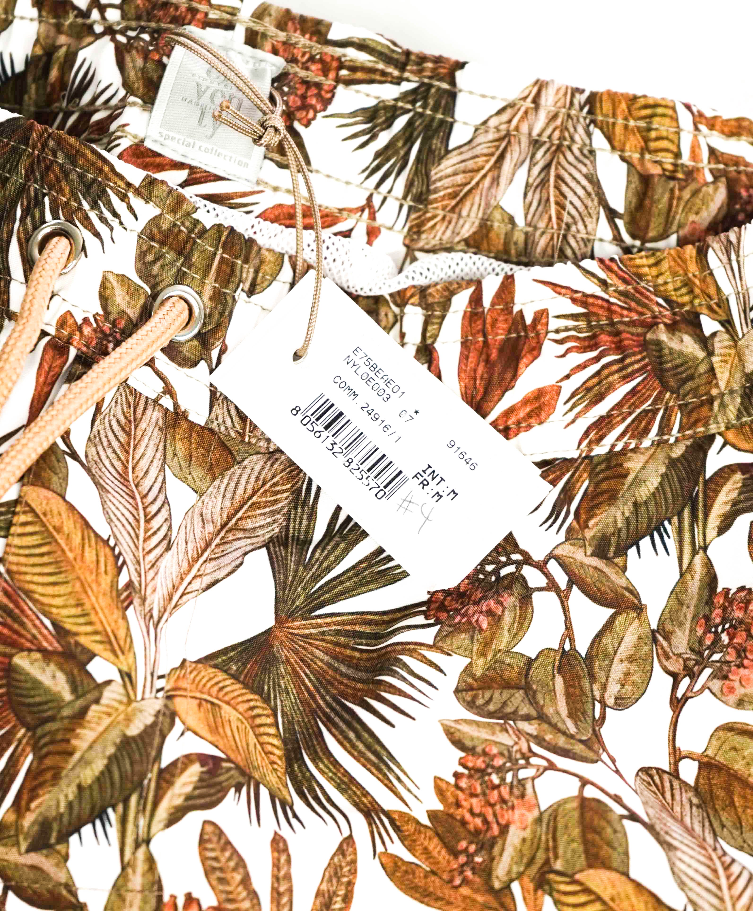 $345 ELEVENTY - Palm Floral Pattern Draw String Swim Shorts - M