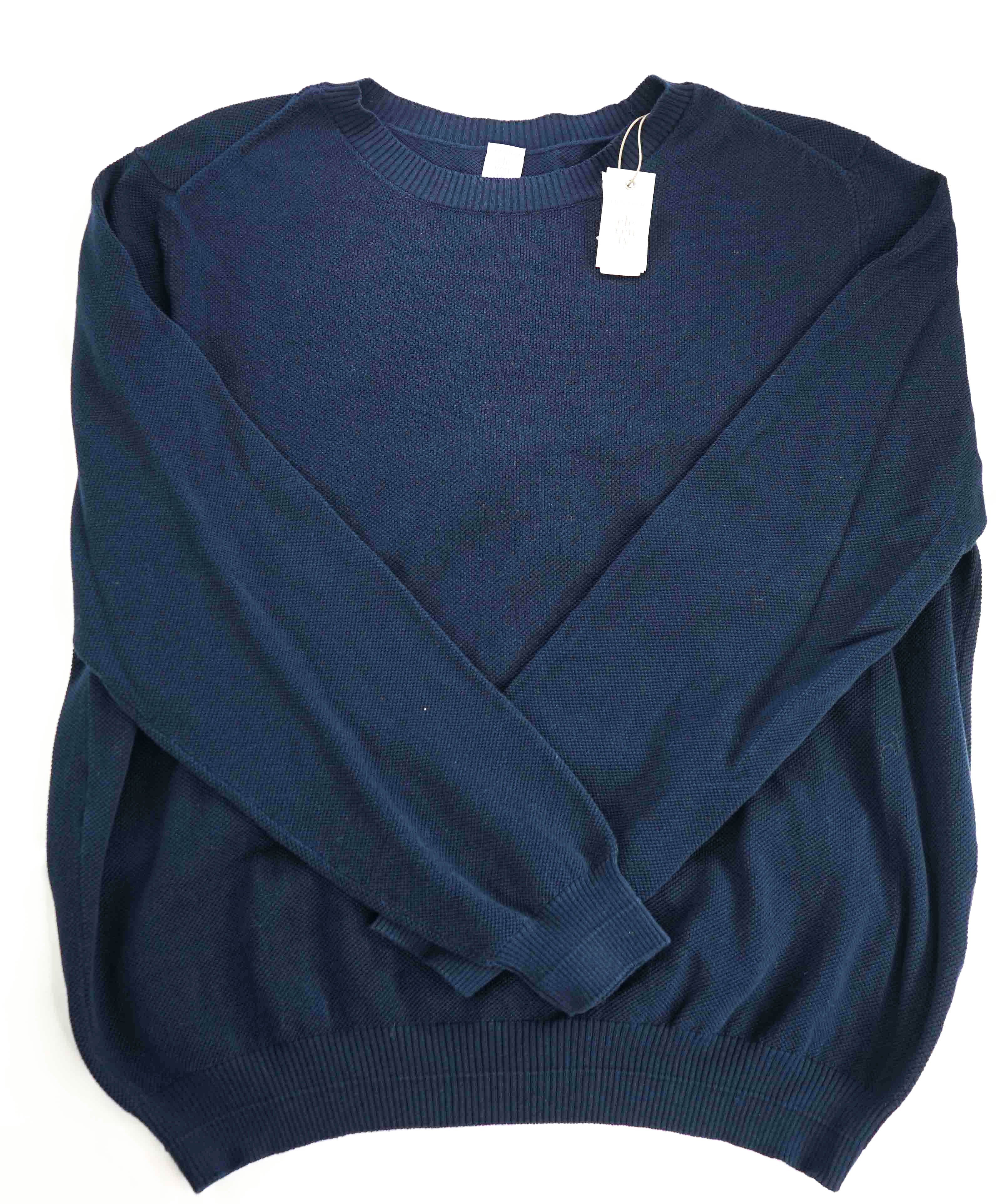 $495 ELEVENTY - *COTTON* Navy Blue Pique Crewneck Sweater - XL