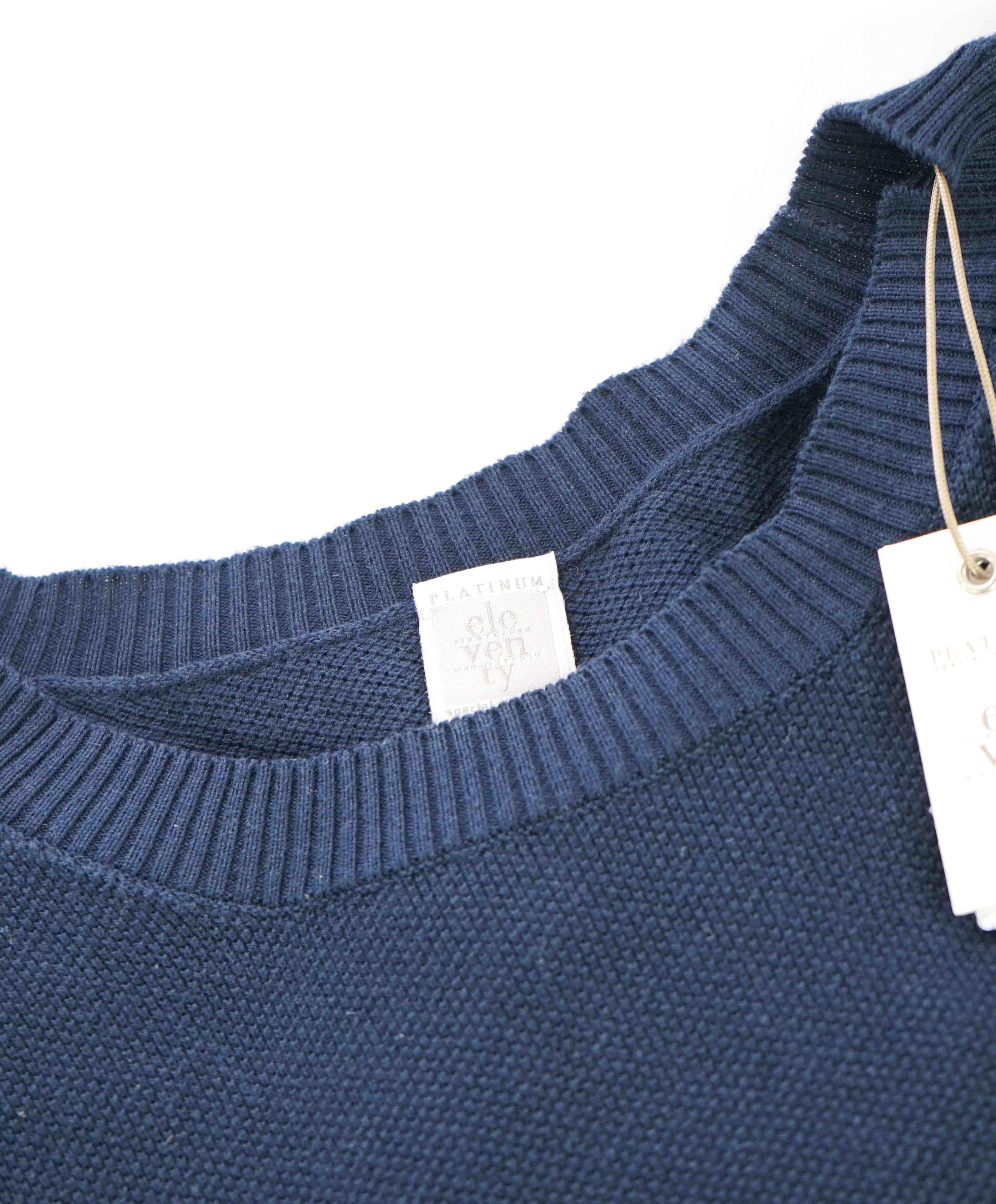 $495 ELEVENTY - *COTTON* Navy Blue Pique Crewneck Sweater - XL