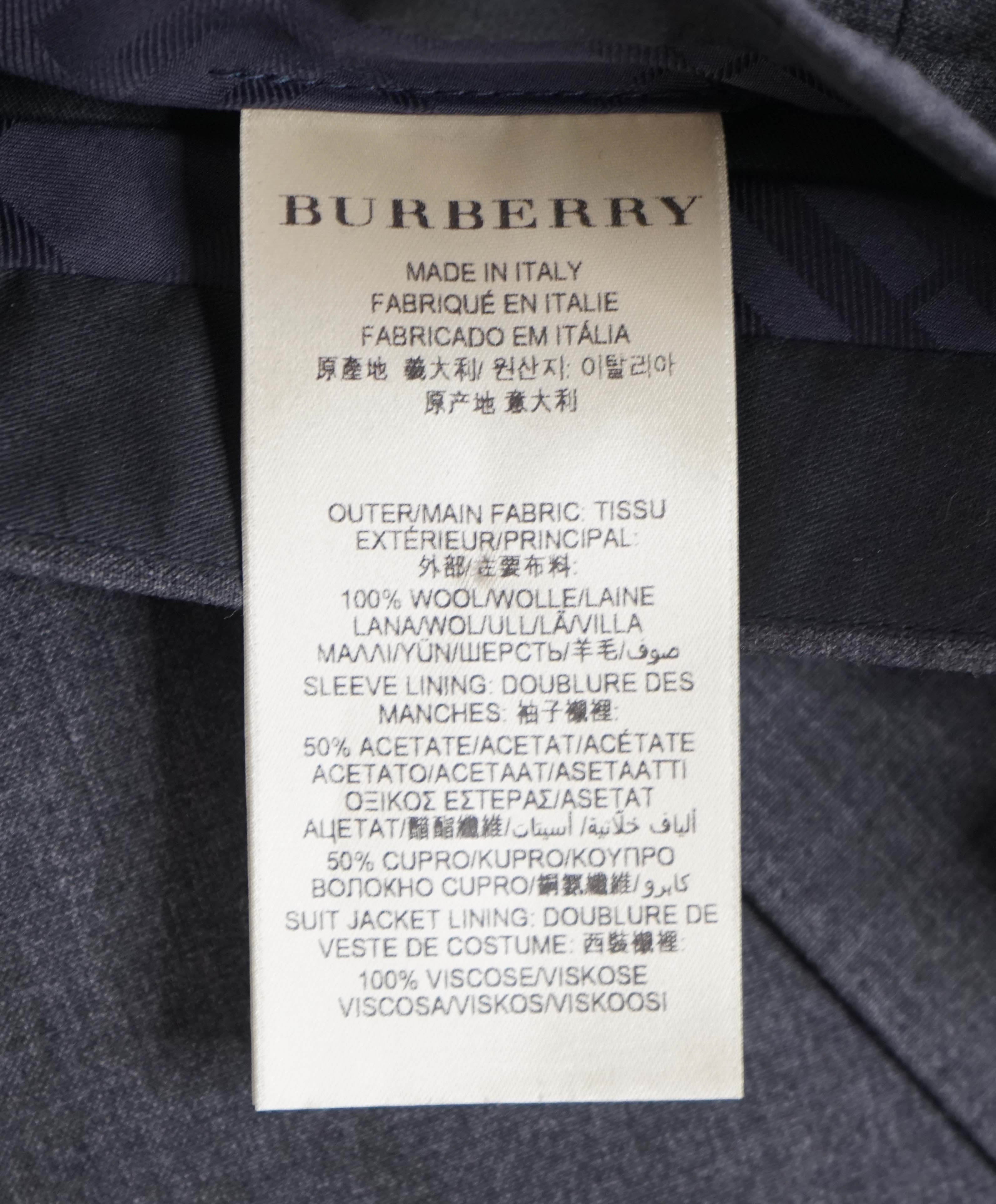 $2,395 BURBERRY LONDON - Made In Italy Wool Gray "MILBURY" LOGO Suit - 42R