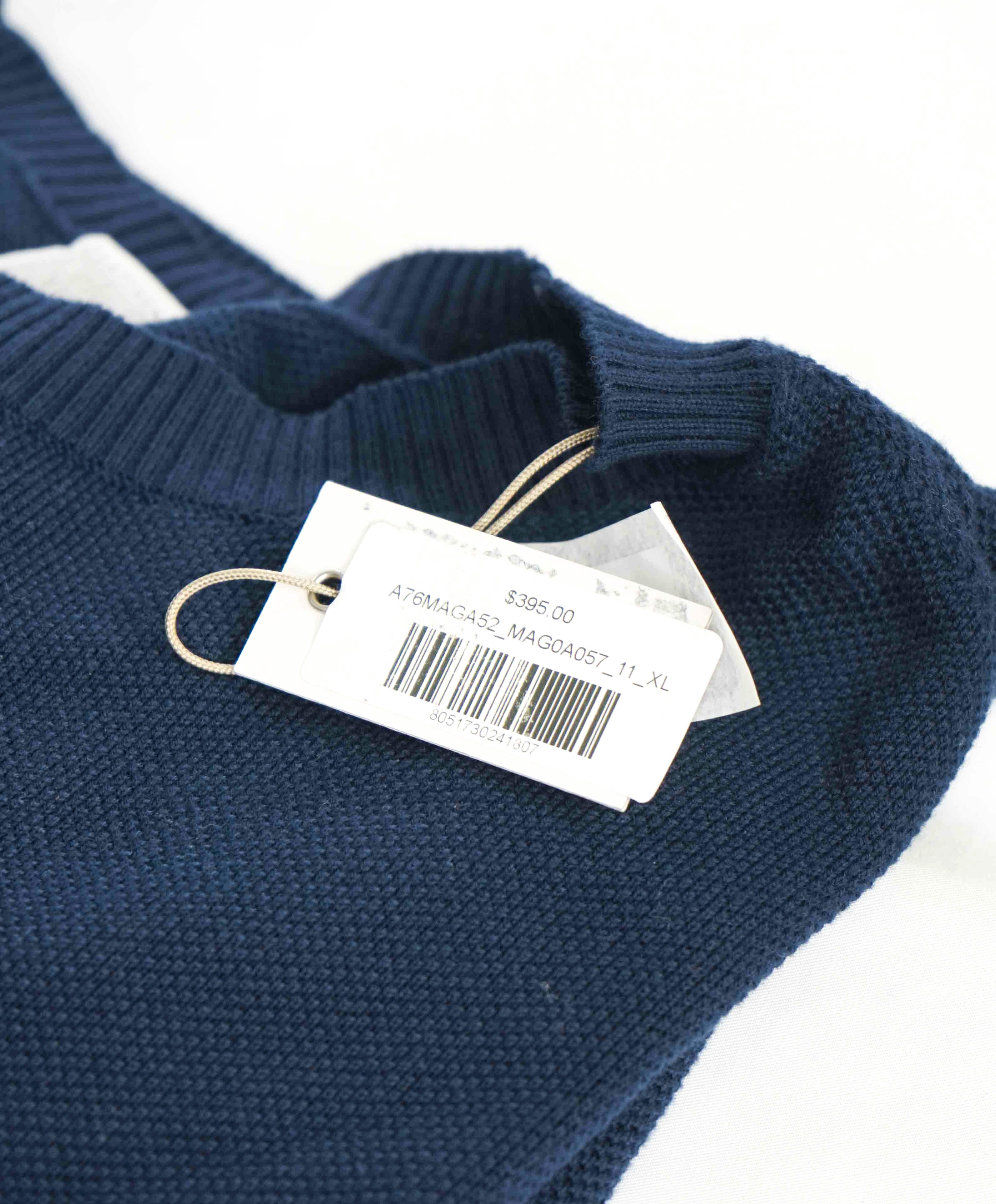 $495 ELEVENTY - *COTTON* Navy Blue Pique Crewneck Sweater - XL