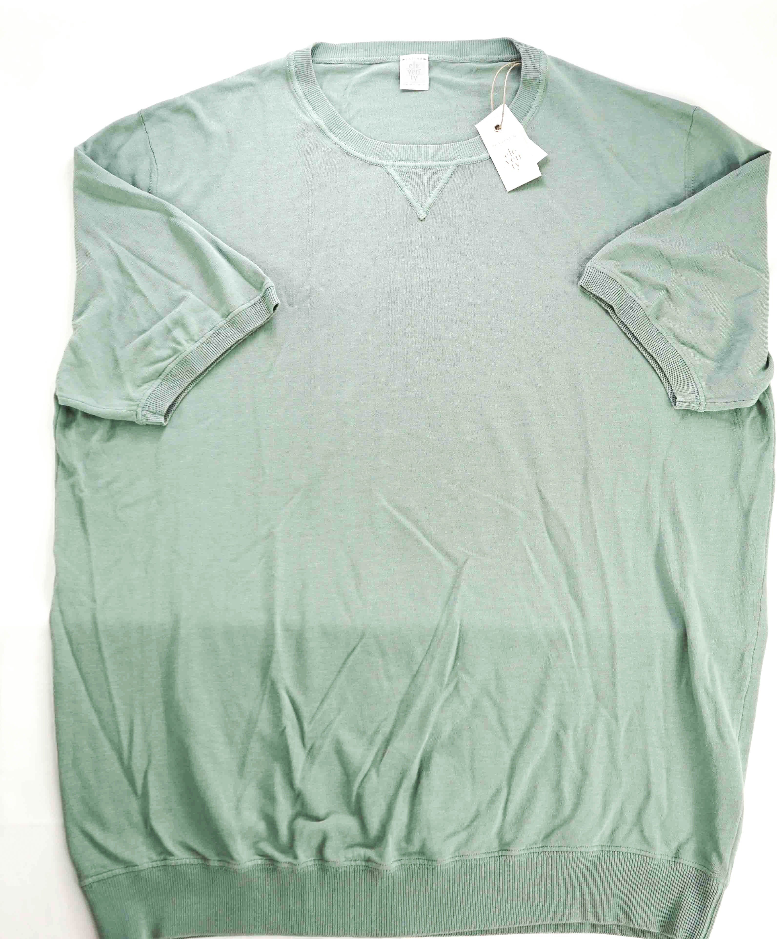 $645 ELEVENTY - *COTTON* Mint Green Pique Short Sleeve Crewneck Sweater - XXL