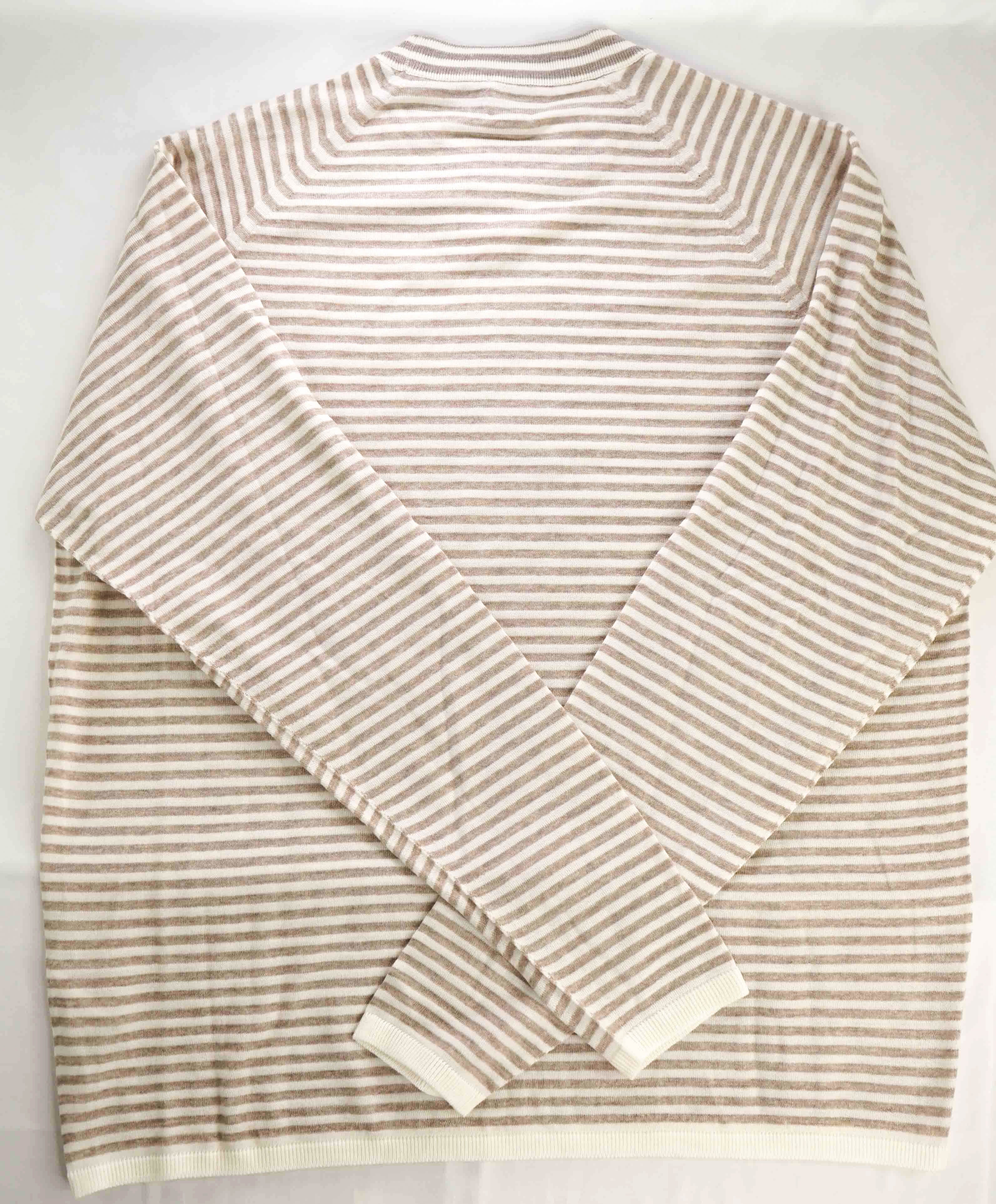 $875 ELEVENTY - Ivory / Camel Nautical Stripe High Crewneck Wool Sweater - M