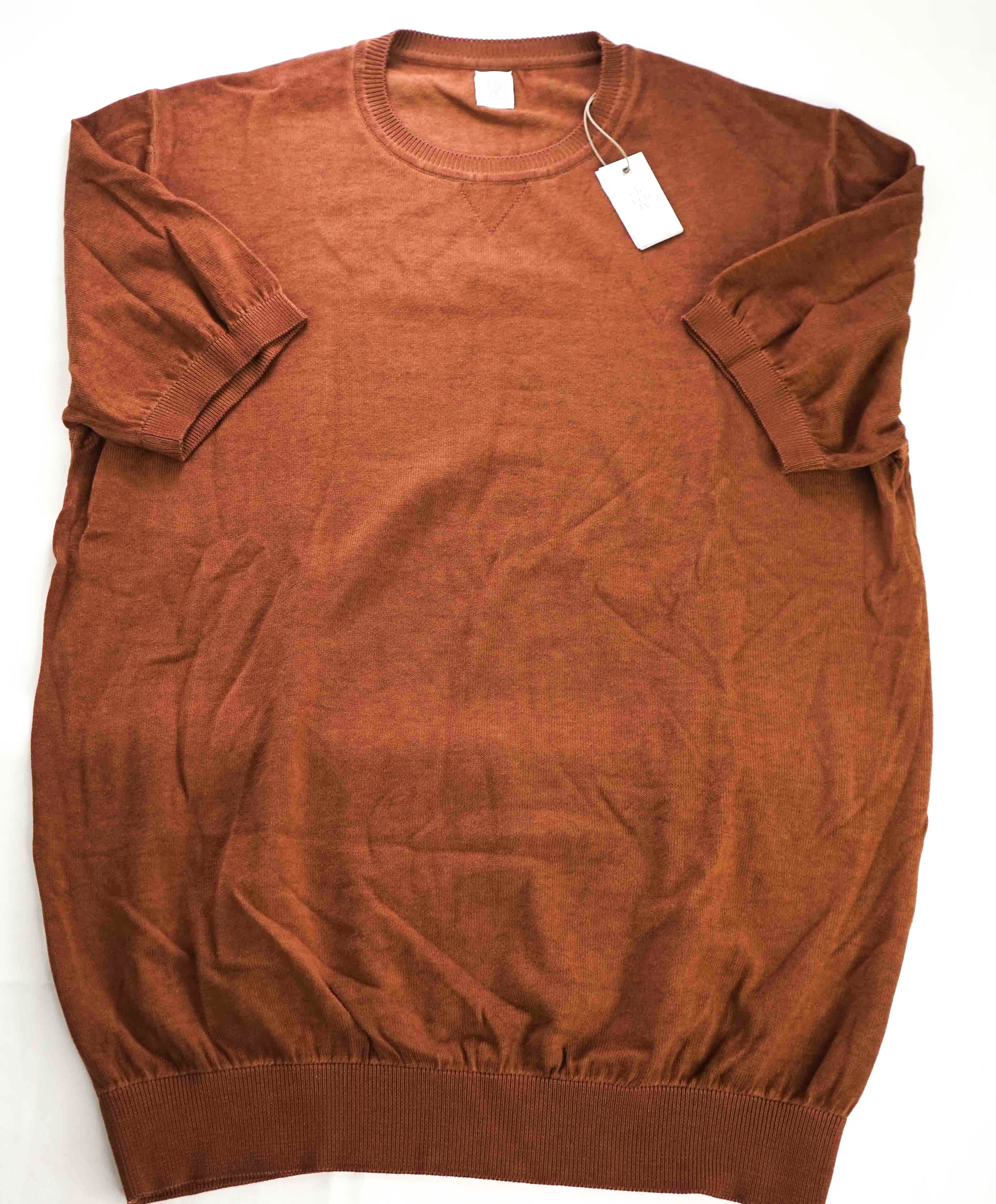 $645 ELEVENTY - *COTTON* Rust Pique Short Sleeve Crewneck Sweater - XL