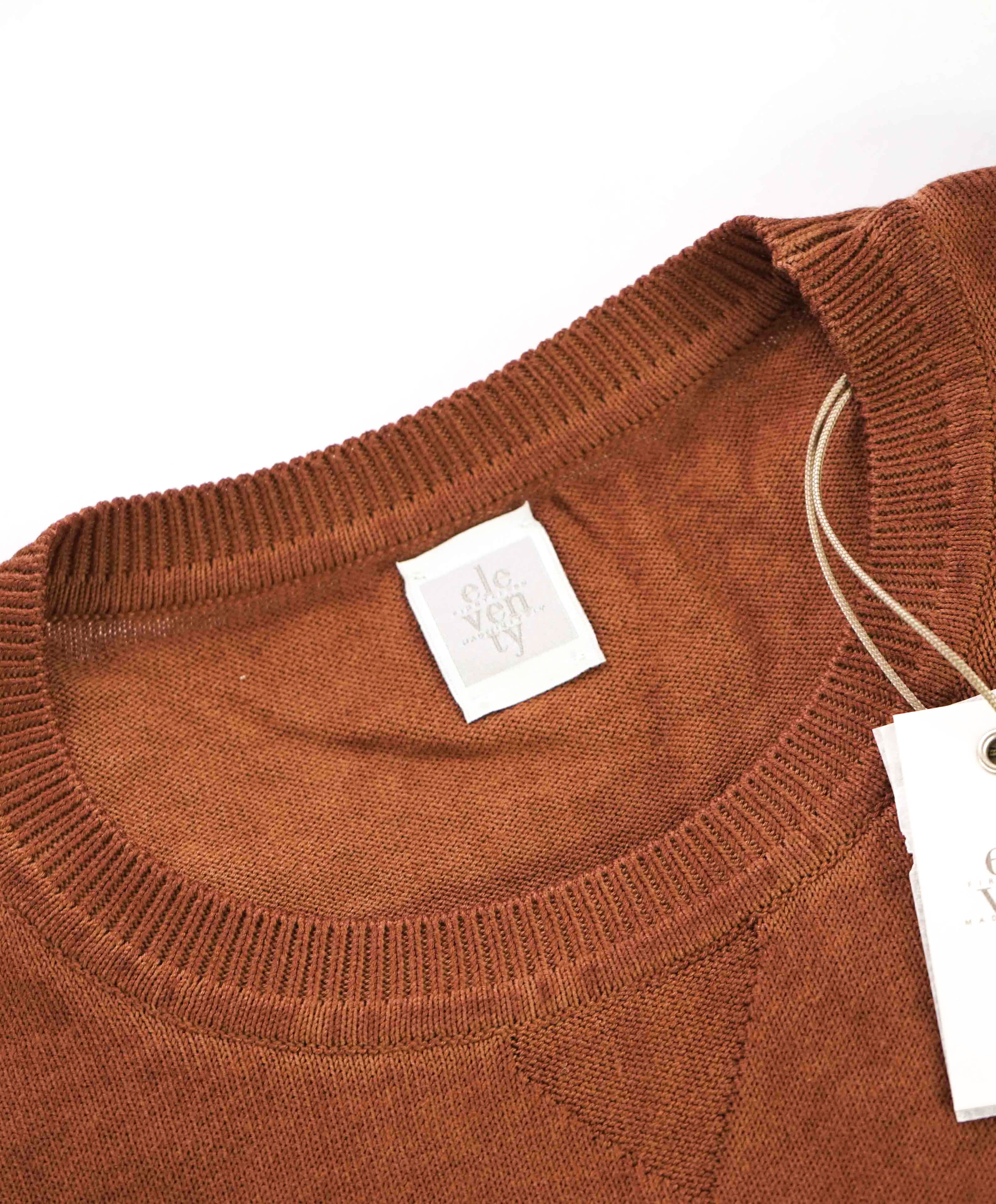 $645 ELEVENTY - *COTTON* Rust Pique Short Sleeve Crewneck Sweater - XL