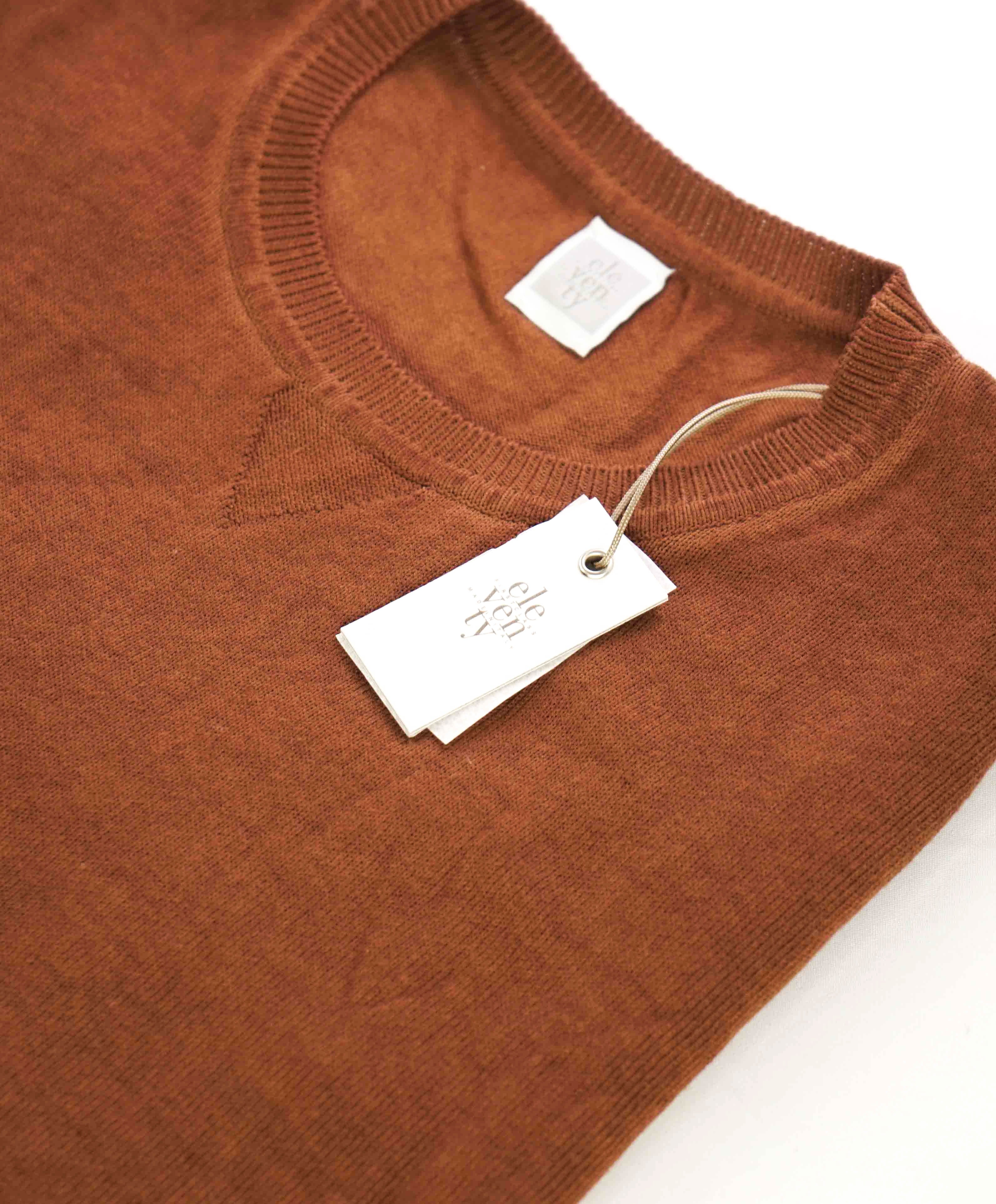 $645 ELEVENTY - *COTTON* Rust Pique Short Sleeve Crewneck Sweater - XL