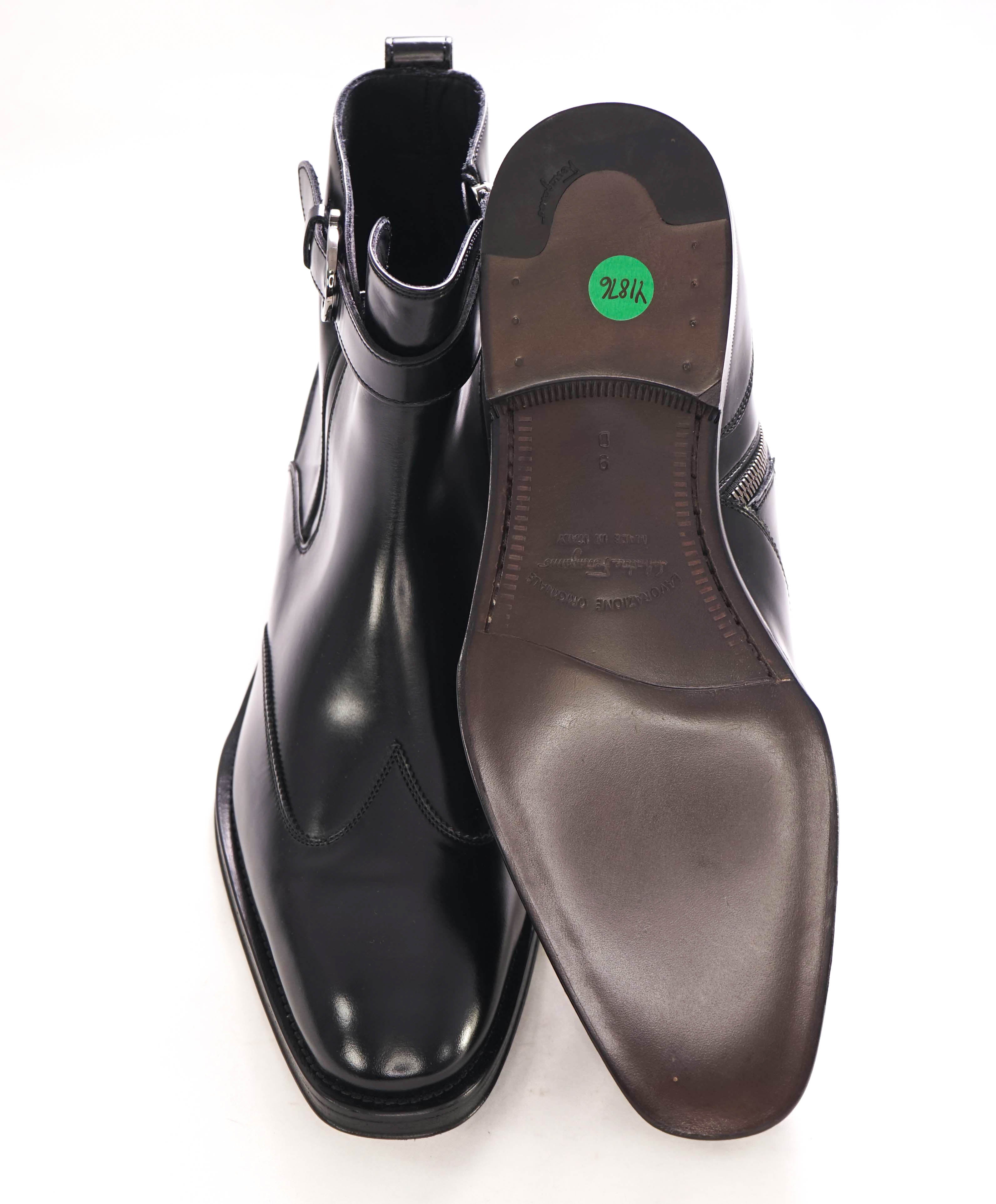 $1,490 SALVATORE FERRAGAMO - "CYRANO" Black Gancini Wingtip Dress Boot - 9 D US